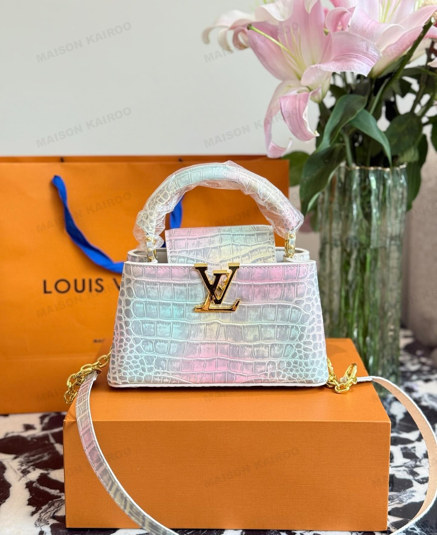 Louis Vuitton LV Capucines Mini Multicolor Croc & Lizard Exotic Embossed Leather Top Handle Bag - KAIROO