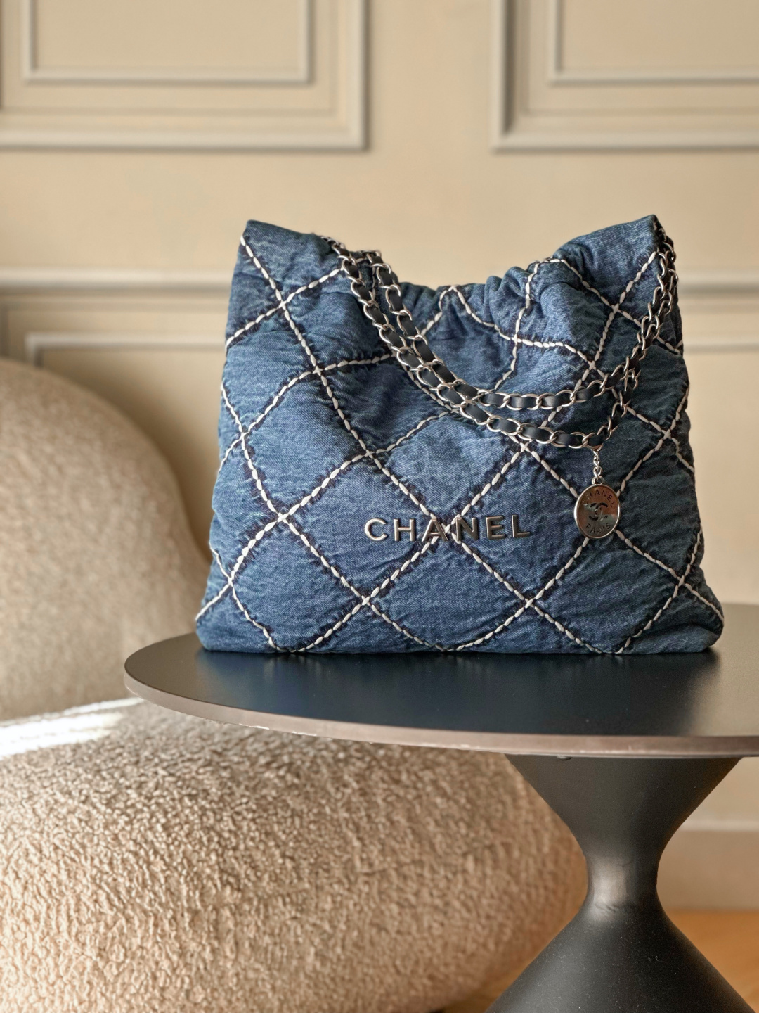 Chanel 22 Medium Handbag in Blue Denim AS3261