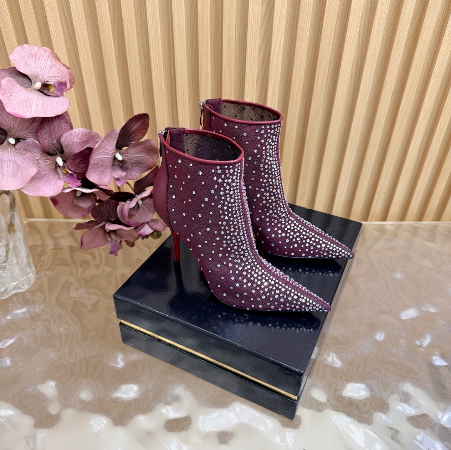Christian Louboutin Mesh Crystals Anklet Boots
