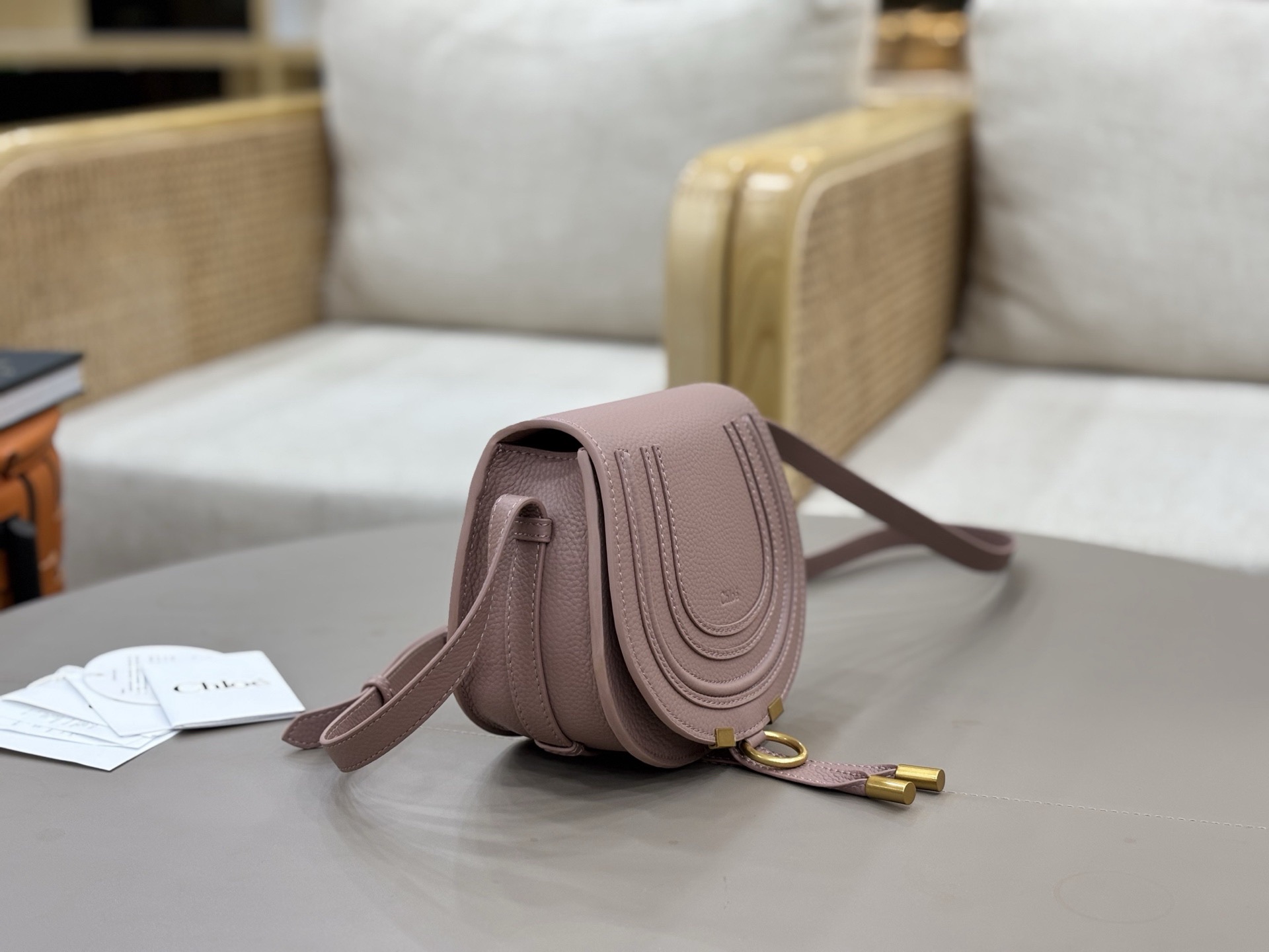 Chloe Small Marcie Saddle Bag in Grained Calfskin-Woodrose