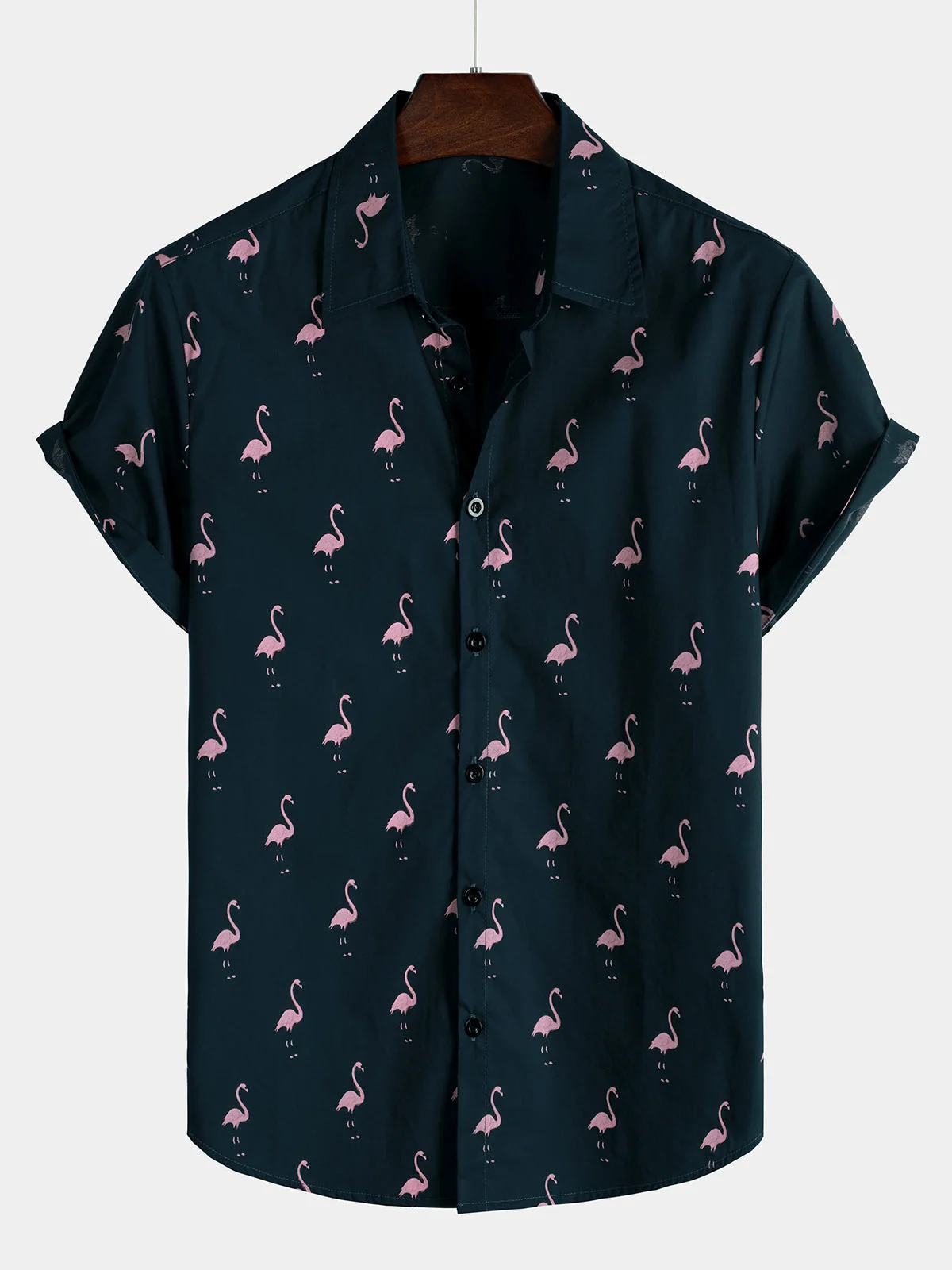 Men's Pink Flamingo Animal Print Hawaiian Casual Short Sleeve Shirt