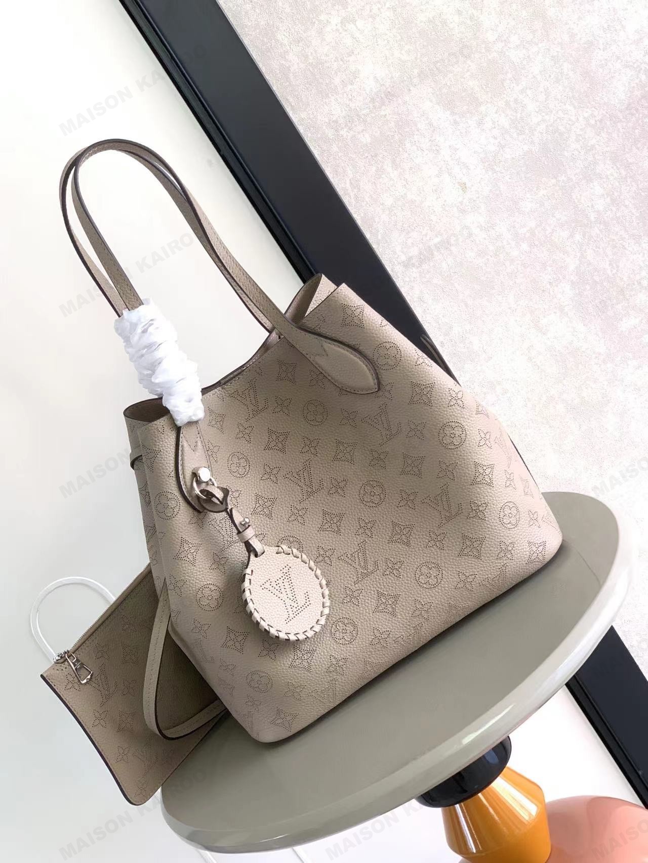 【10A】Louis Vuitton LV Mahina Blossom PM&MM Taupe Dense Perforated Monogram Leather Basket Handle Tote Bag - KAIROO