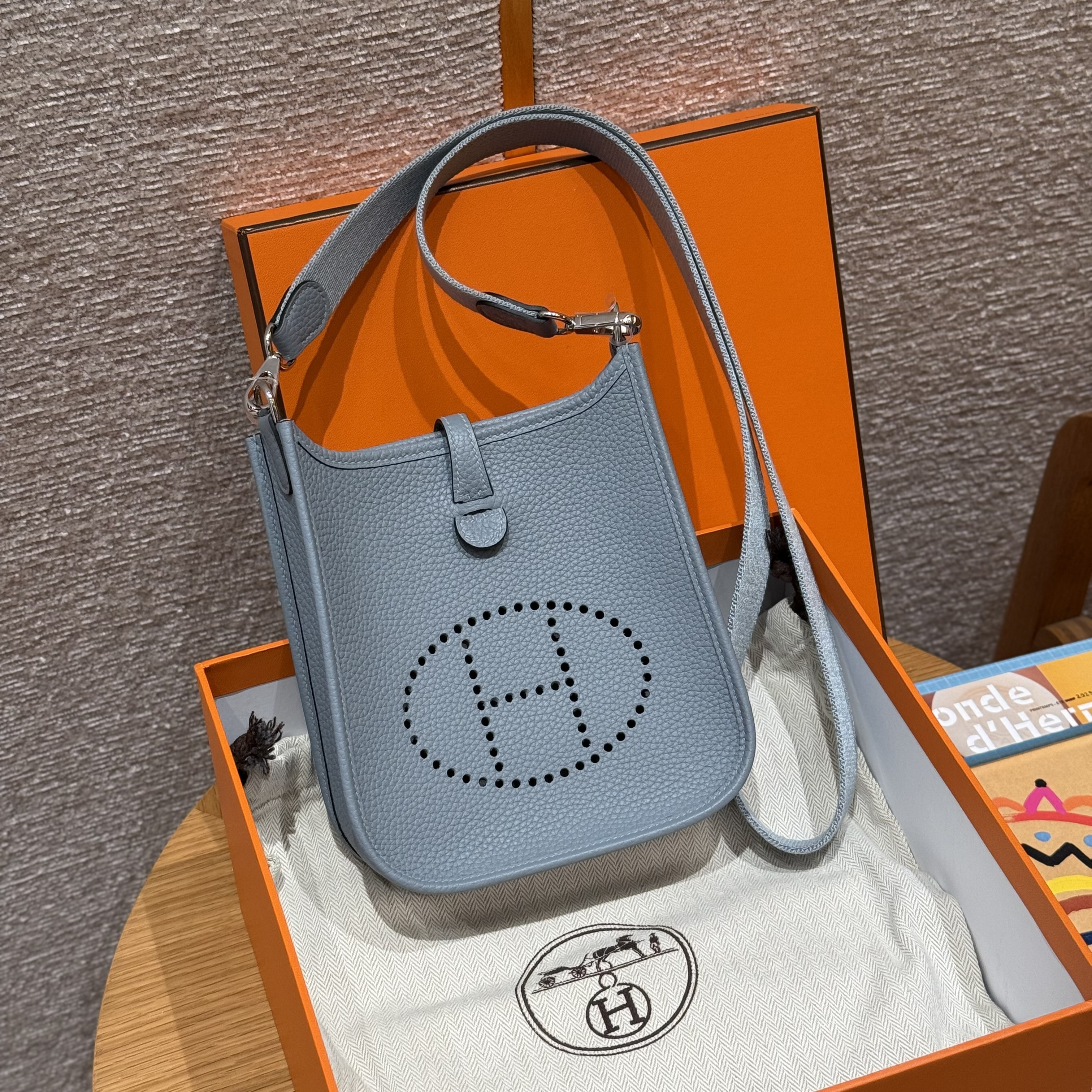 Hermes Blue Lin Clemence Mini Evelyne 16
