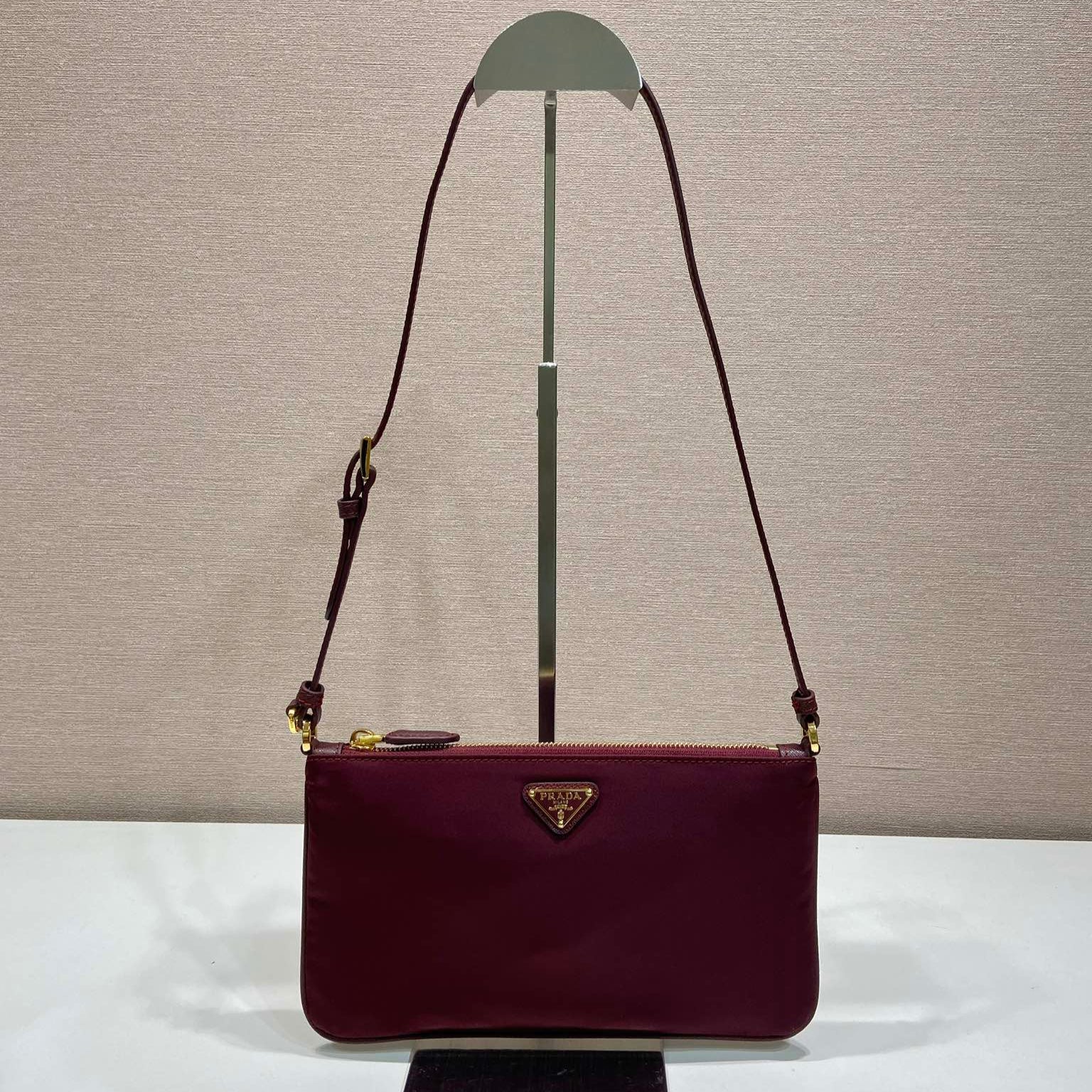 Prada vintage long shoulder bag burgundy nylon fabric