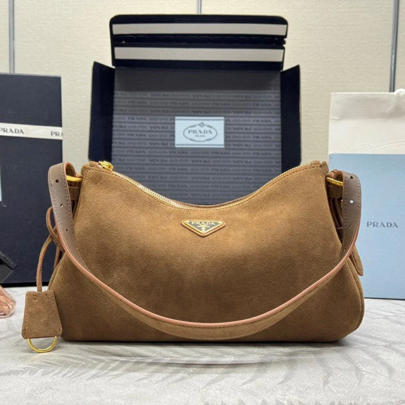 Prada Cleo Crossbodybag 40cm Brown Nubuck Leather