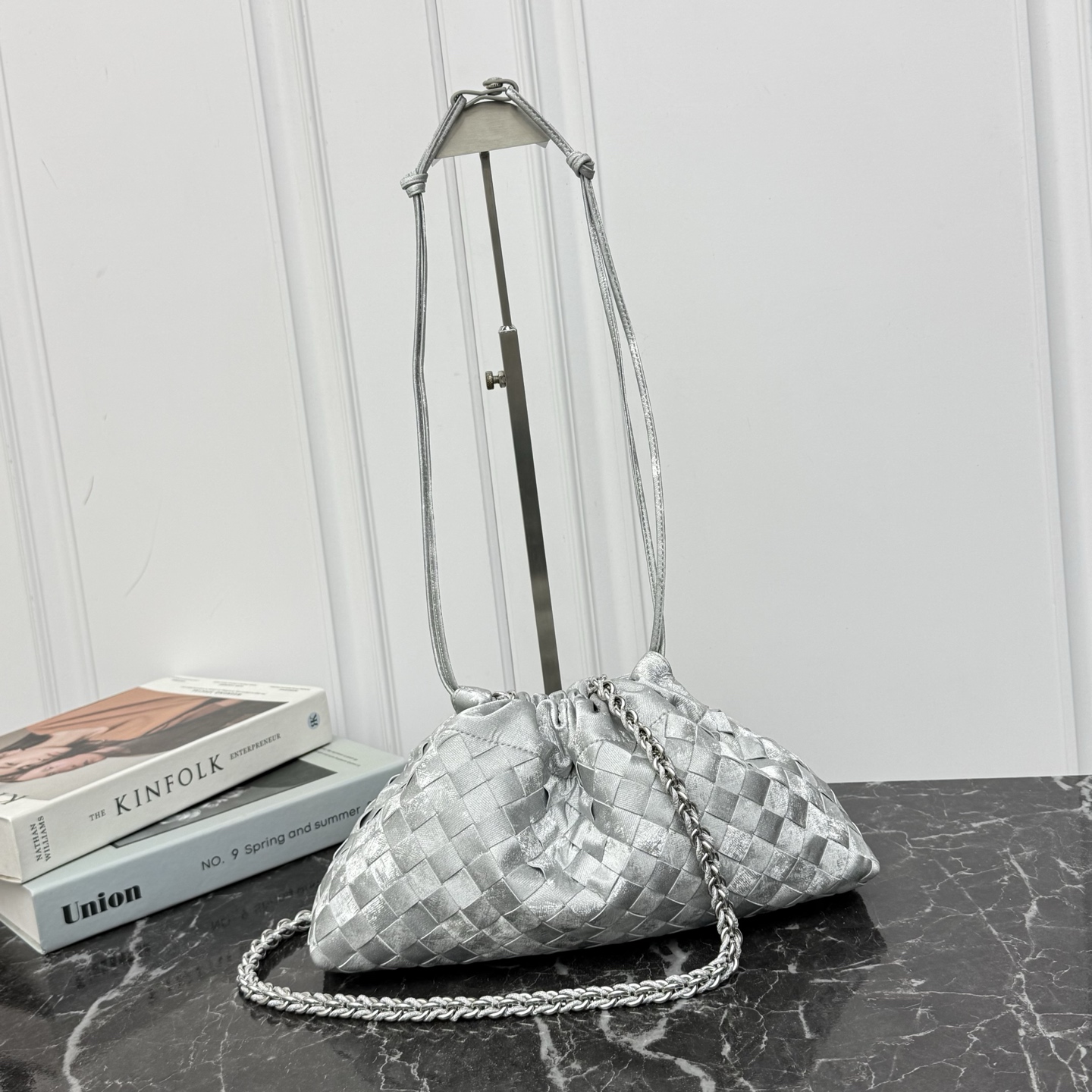 Bottega Veneta Dustbag Silver in Black Intrecciato leather