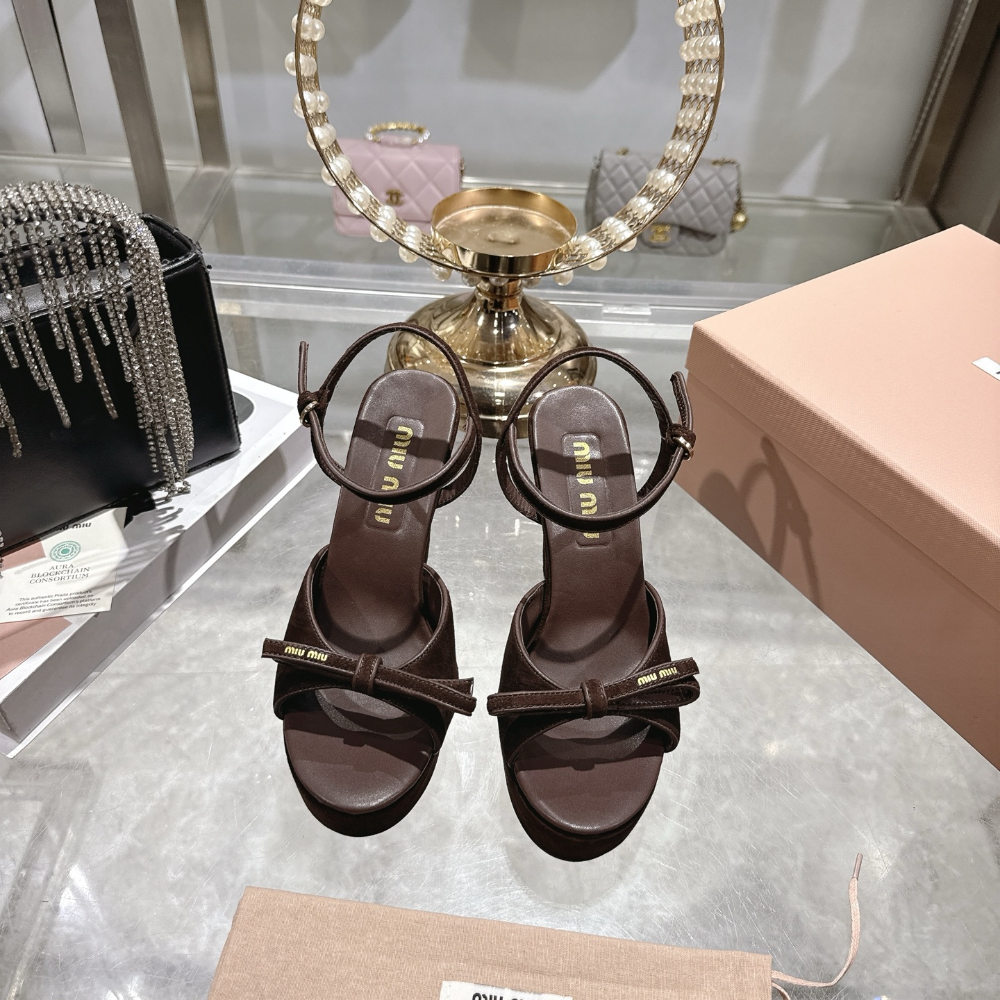 Miu Miu Suede Platform Heeled Sandal