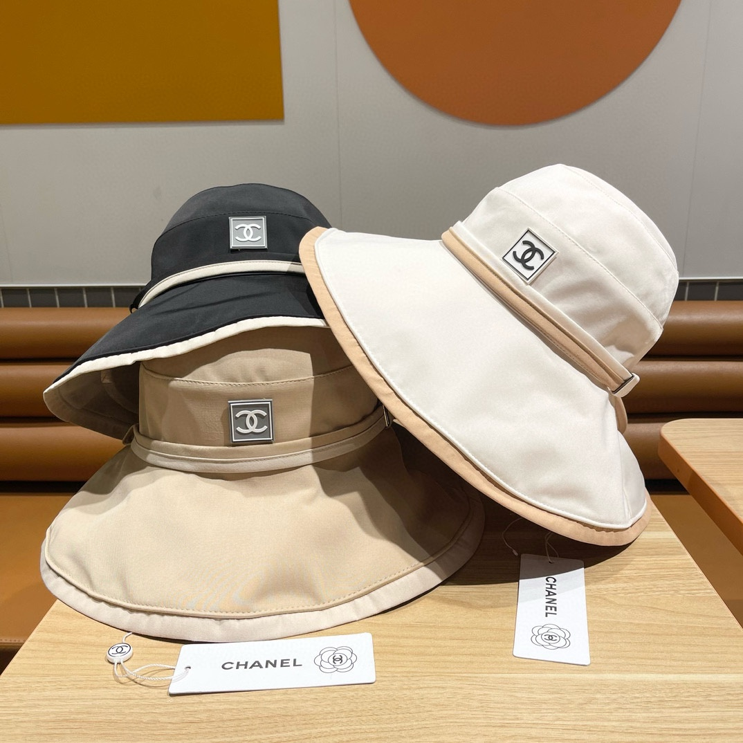 Chanel CC Logo Reversible Windproof Wide Brim Sun Hat - KAIROO