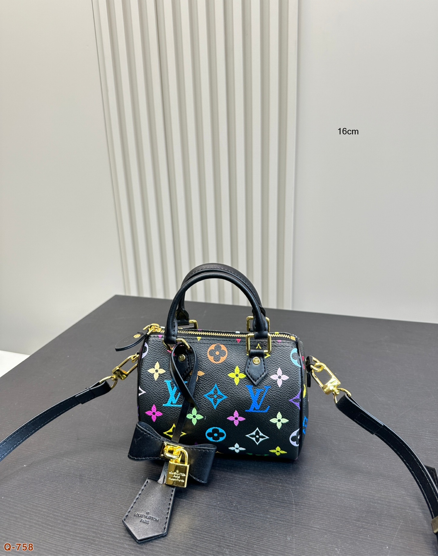 Louis Vuitton × Takashi Murakami LV Speedy 16/25 Multicolor Black Gold HW Barrel Boston Top Handle Bag - KAIROO
