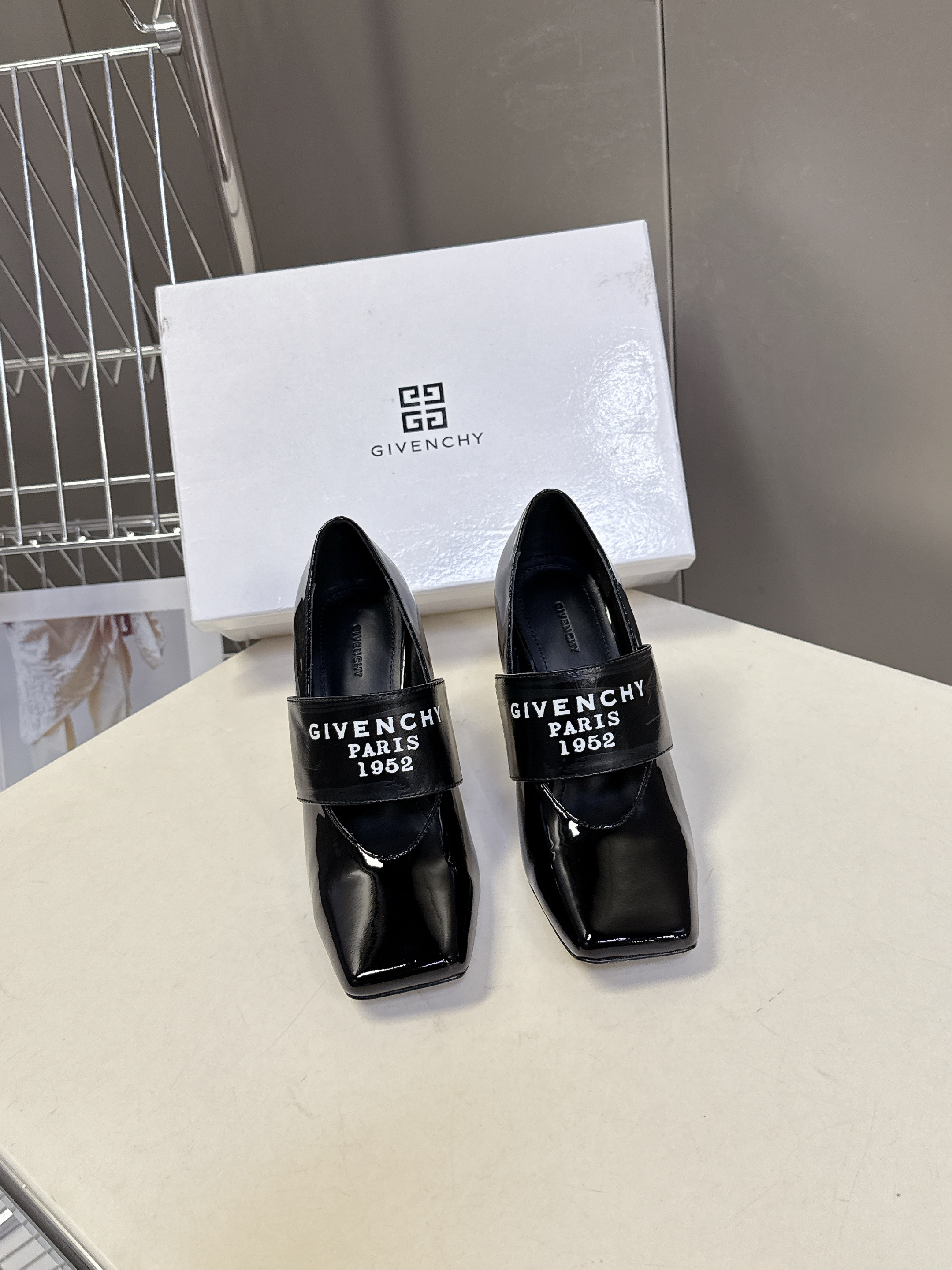 Givenchy Sliced Suqare Tape pumps in patent leather
