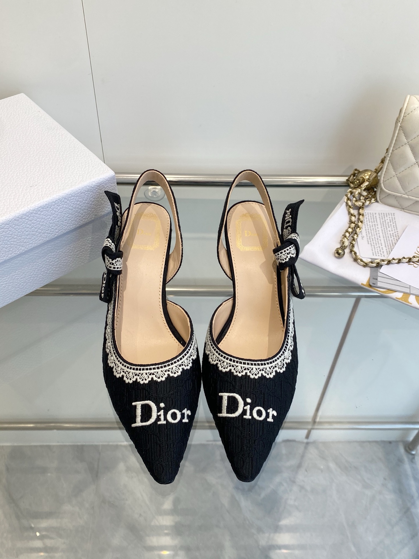 Chanel Classic Black Caviar Leather Cylinder Bag with CC Logo Chain Pumps Set - KAIROO