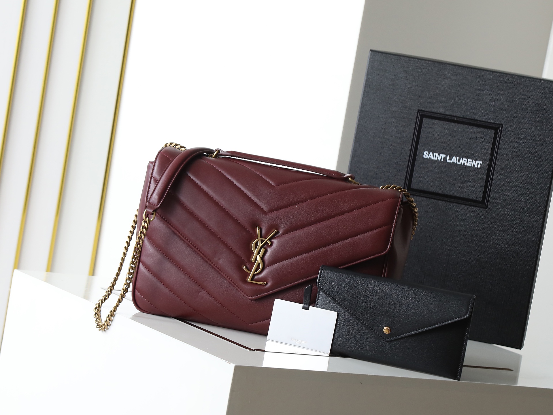 Saint Laurent Rouge Cabernet Lambskin Loulou Large Shoulder Bag