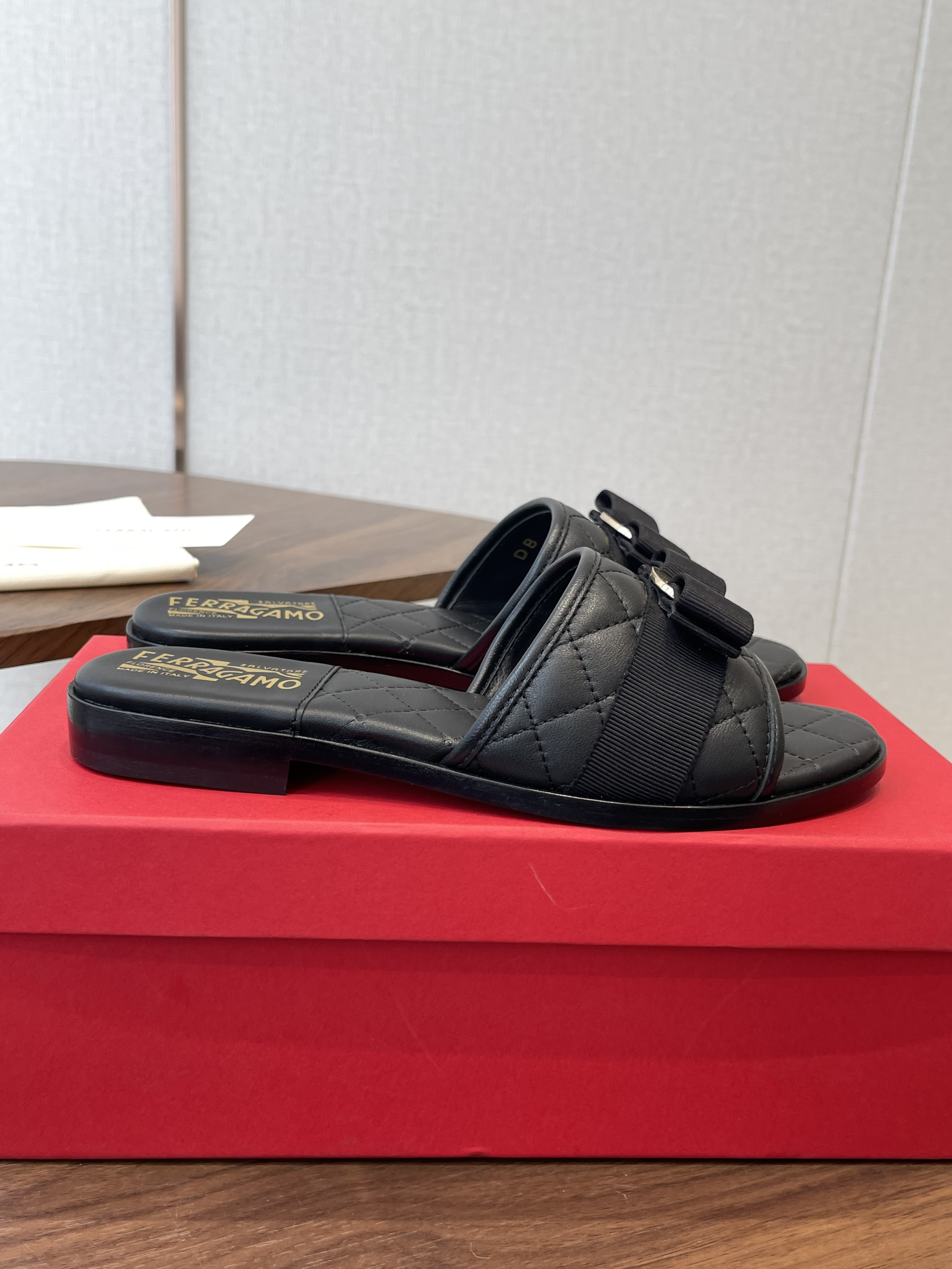 Ferragamo Quilted Vara Bow Slide