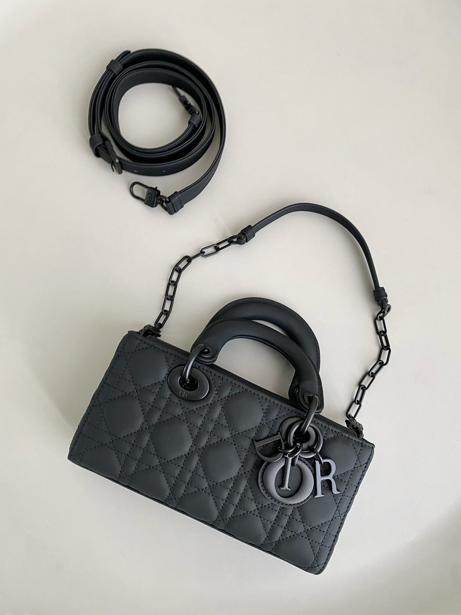 Small Lady D-Joy Bag in Black Cannage Ultramatte Calfskin 