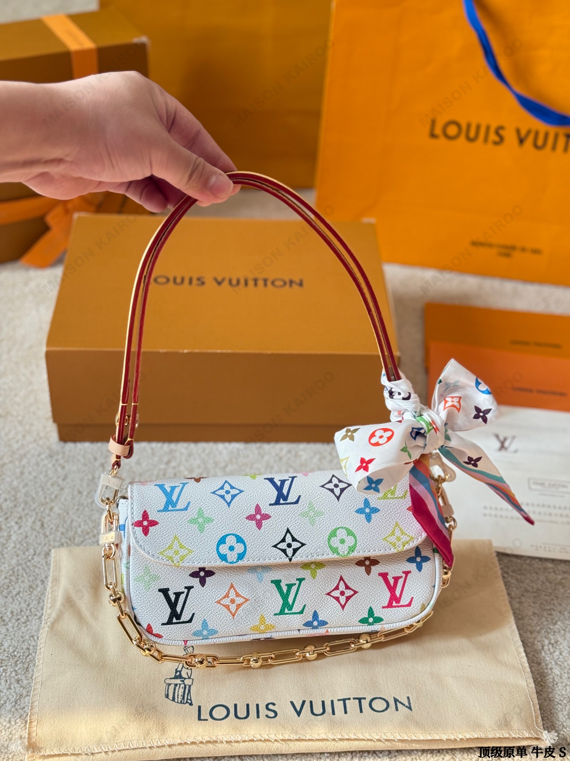 Louis Vuitton LV x TM Ivy WOC White Multicolore Monogram Coated Canvas Leather Baguette Hobo Shoulder Bag - KAIROO