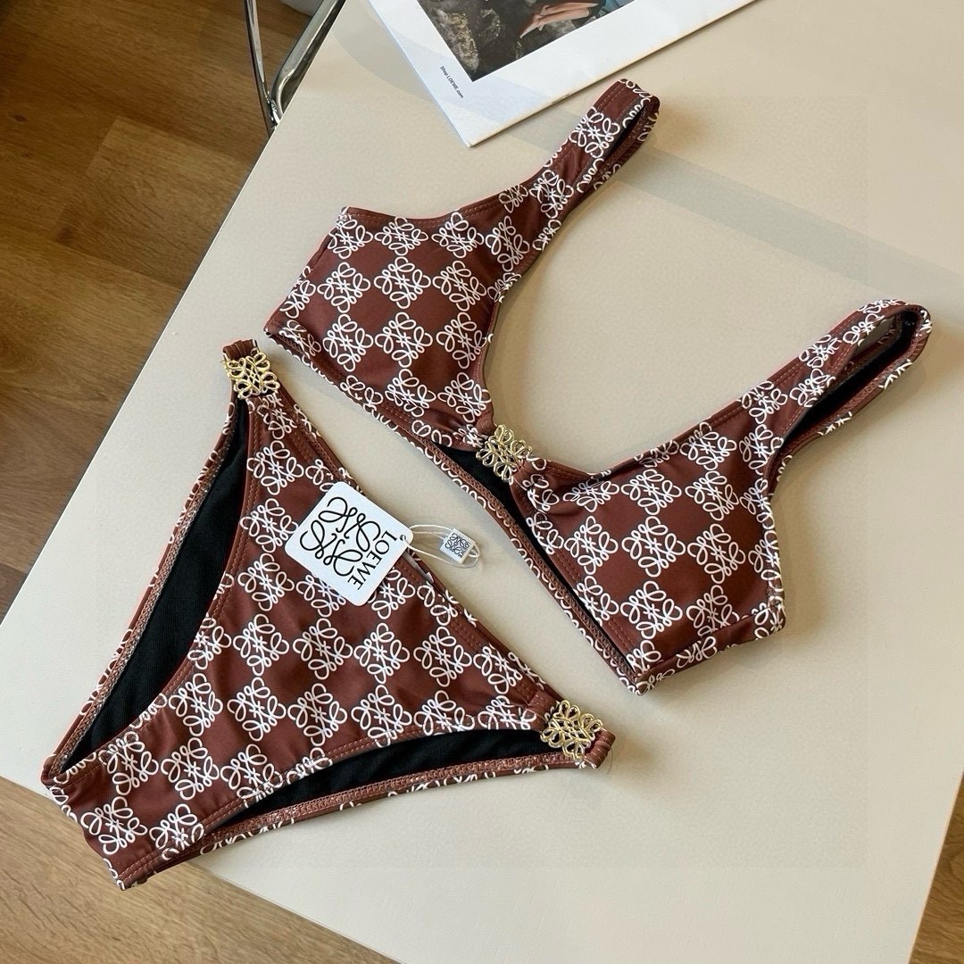 Loewe Anagram All-over Print Metal Logo Detail Halter Two-Piece Bikini Swimsuit Set - KAIROO