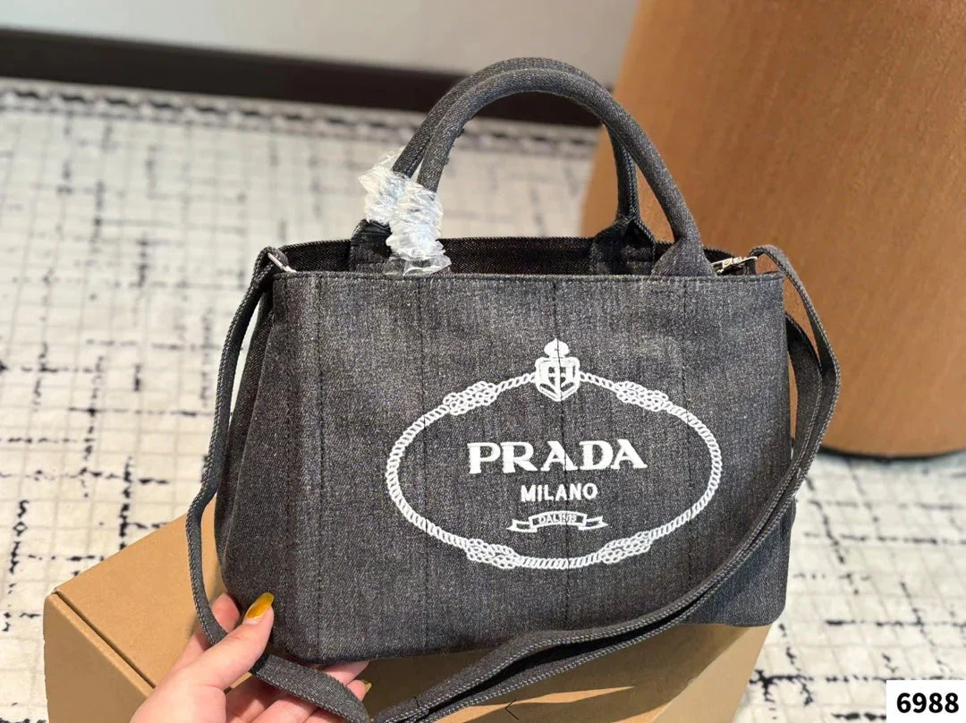 Prada CANAPA TOTE BAG 30 IN GREY DENIM