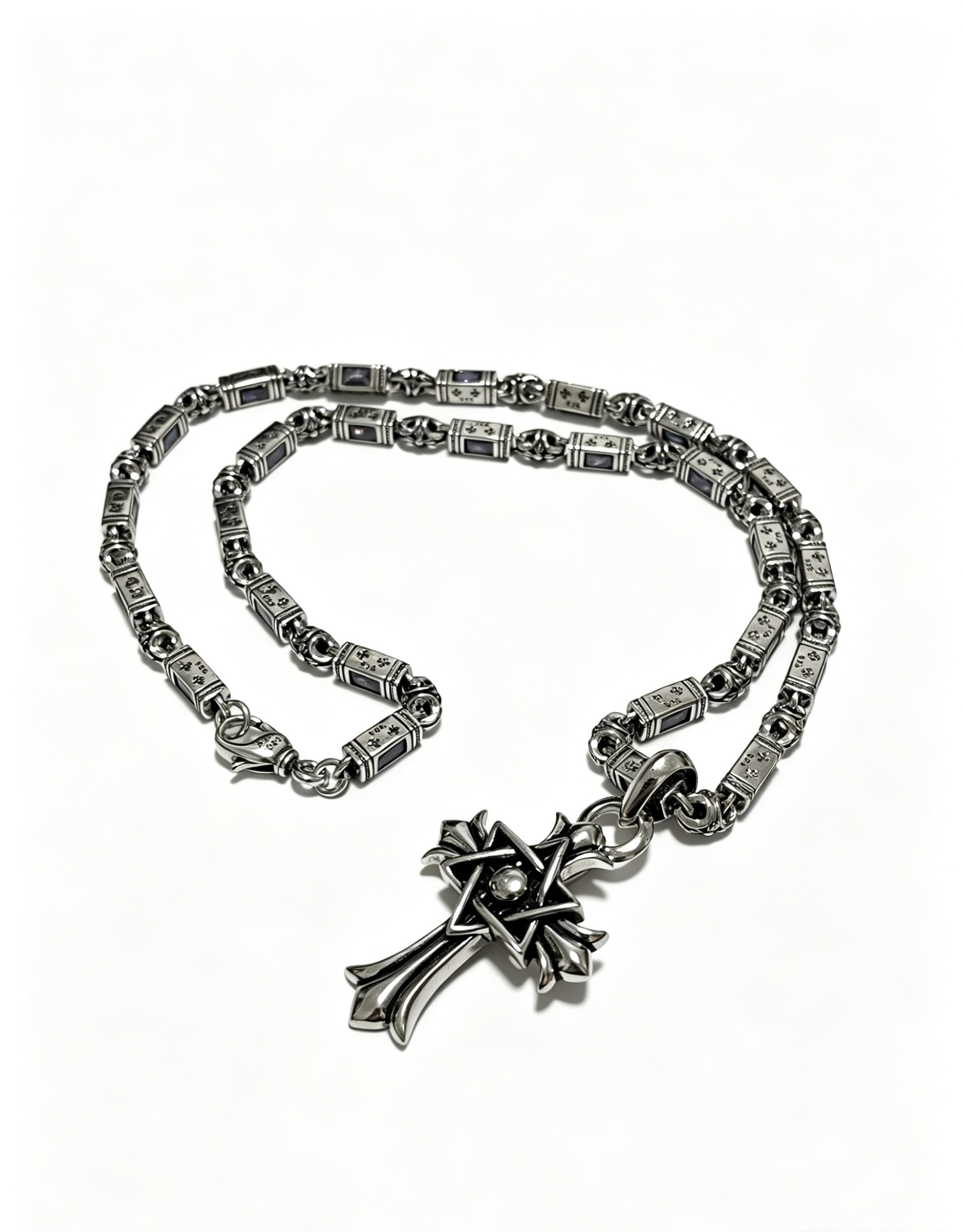 Chrome Hearts Oxidized Silver Unisex Necklace 60cm
