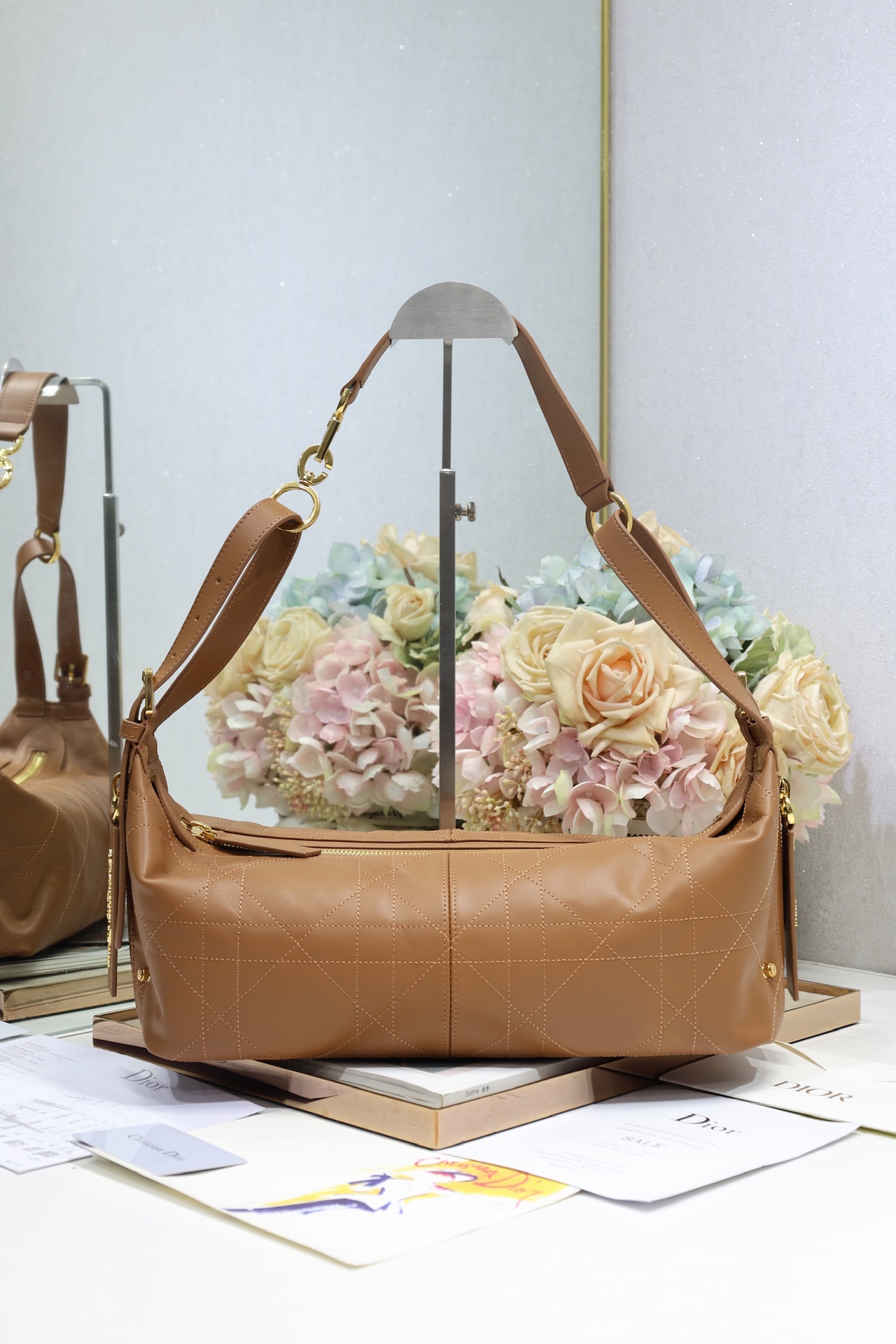 Dior D-Journey Medium Shoulder Bag in Camel Calfskin