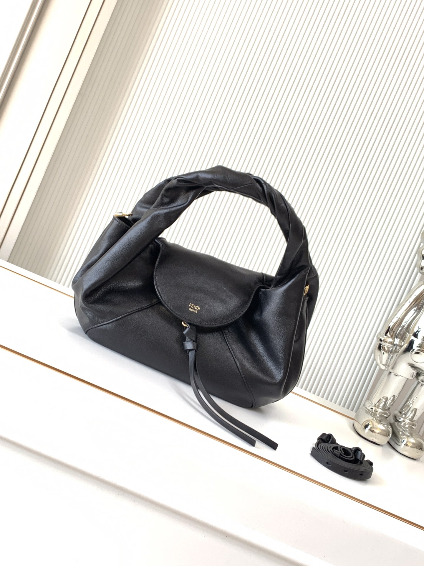Fend Small Spy Bag in Black Leather