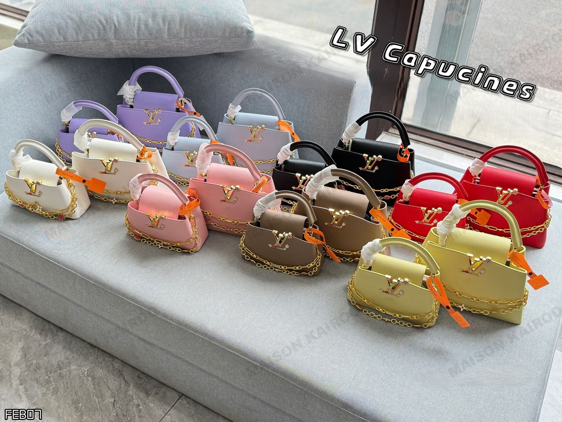Louis Vuitton LV x TM Capucines BB/Mini Grained Leather Murakami Smiley Flower Logo Chain Top Handle Bag - KAIROO