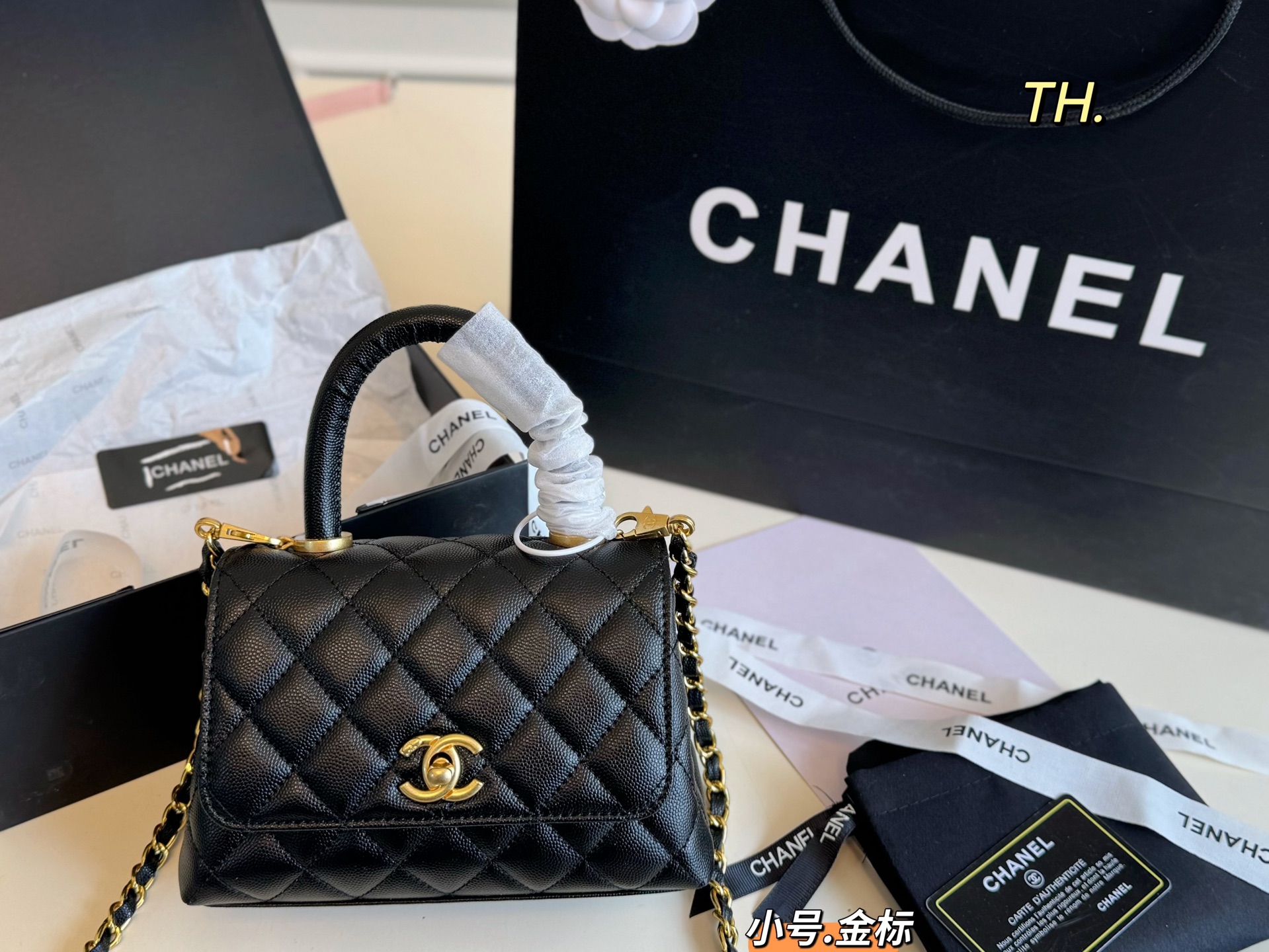 Chanel Coco Handle Mini 19cm Quilted Caviar Leather Flap Top Handle Chain Shoulder Bag - KAIROO