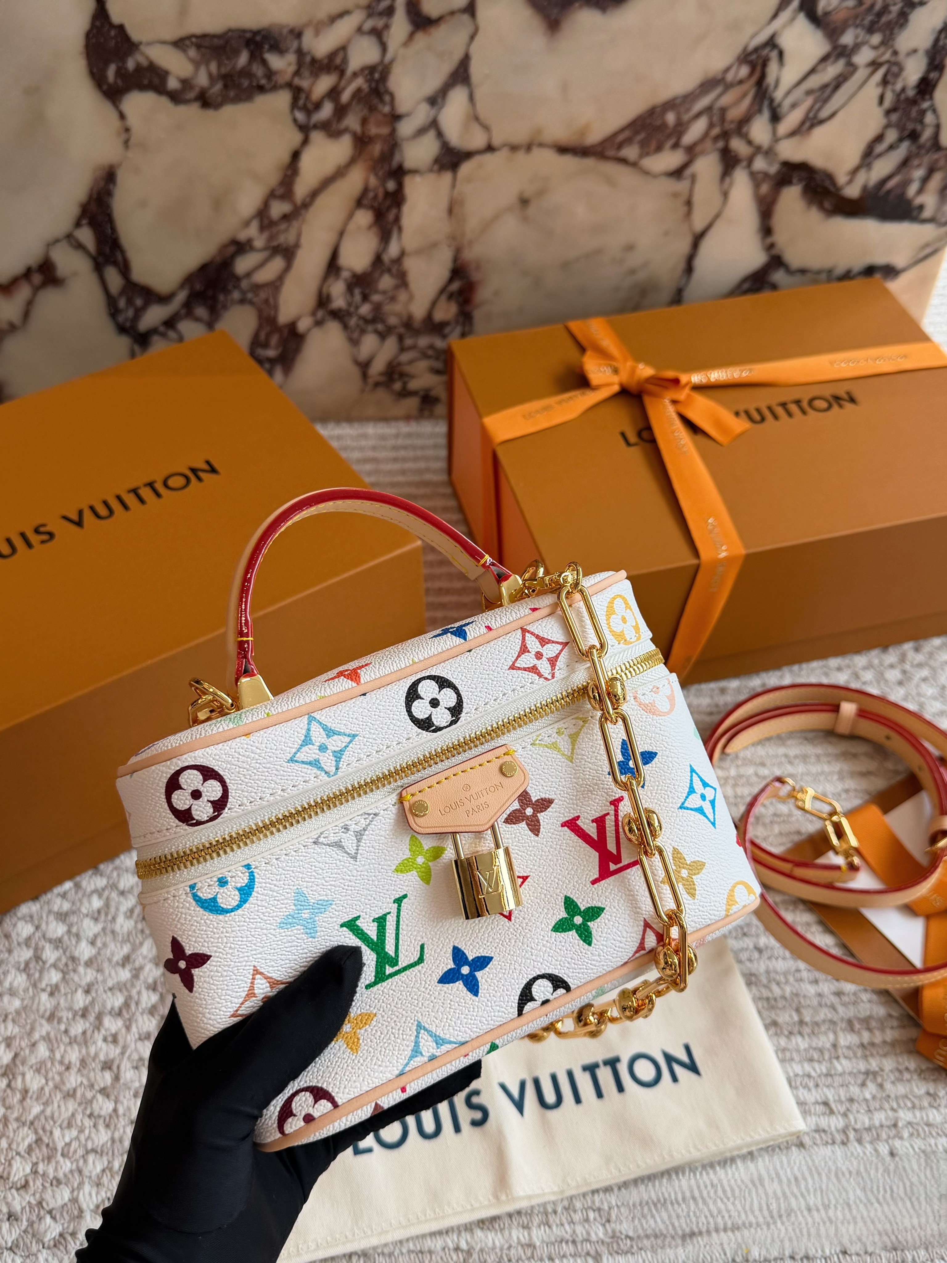 Louis Vuitton LV x TM Mini Nice Vanity White Monogram Multicolored Canvas Crossbody Top Handle Bag - KAIROO