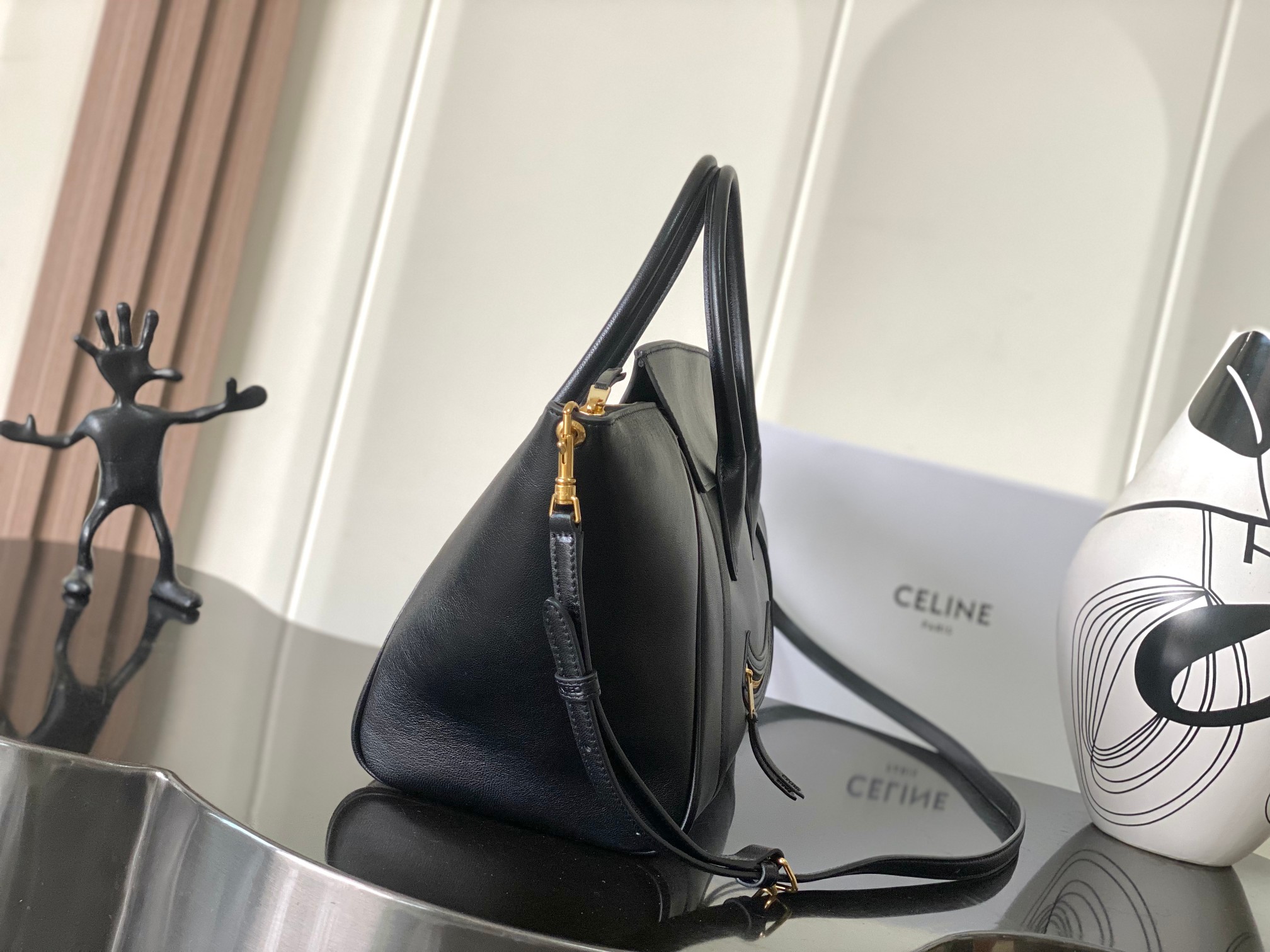 Celine Large Medium in Grained Calfskin-Black