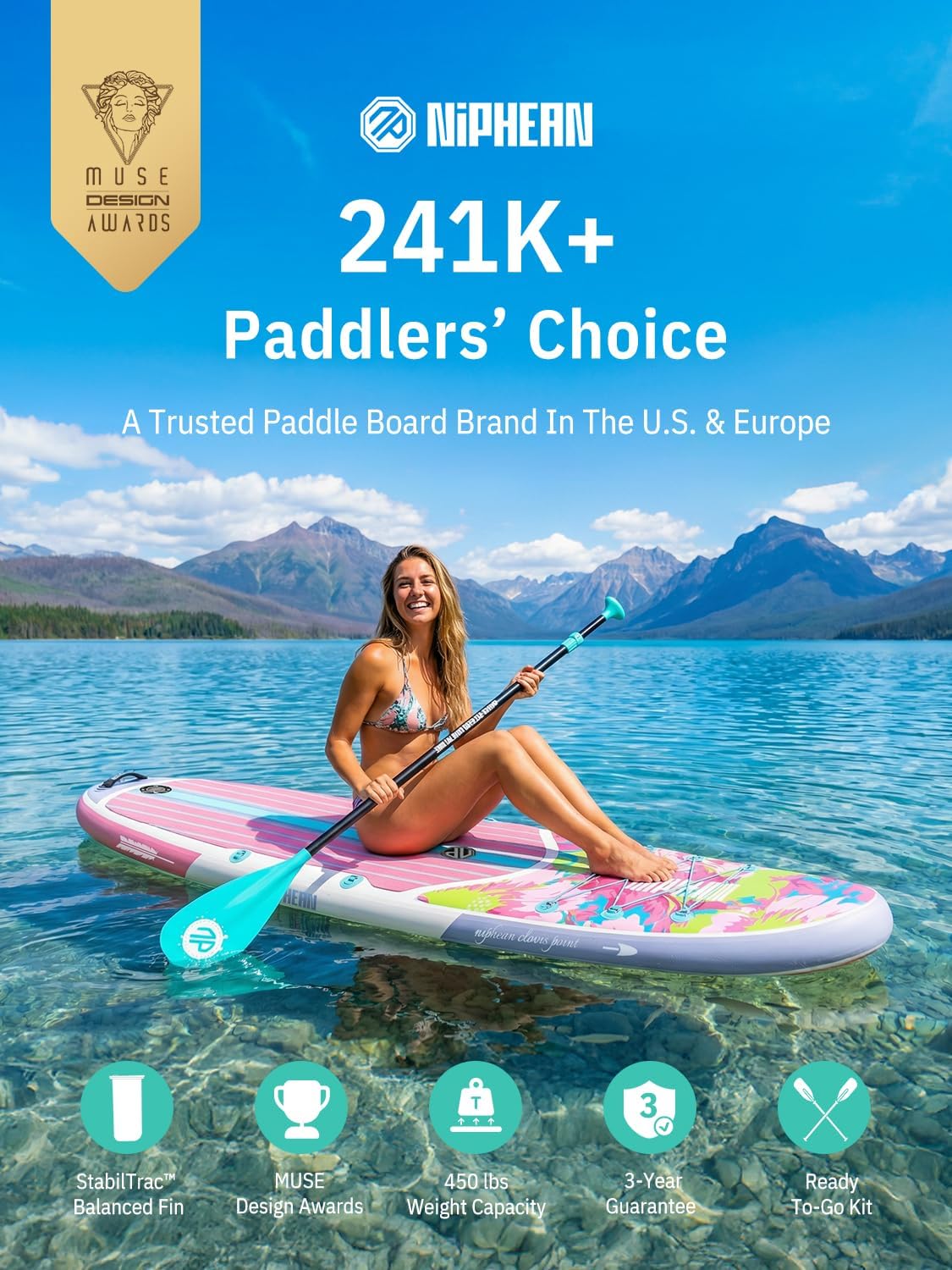 Niphean Inflatable Stand Up Paddle Board with SUP Accessories, Anti-Slip EVA Deck, 10’6’’ Inflatable Paddle Boards for Adults & Youth of All Skill Levels