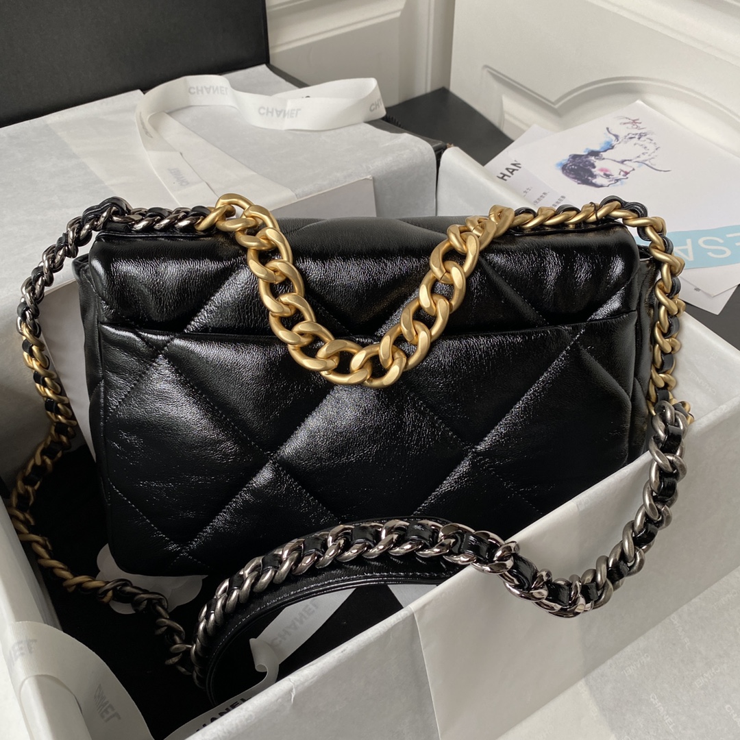 Chanel 19 Large Handbag in Black Shiny Lambskin