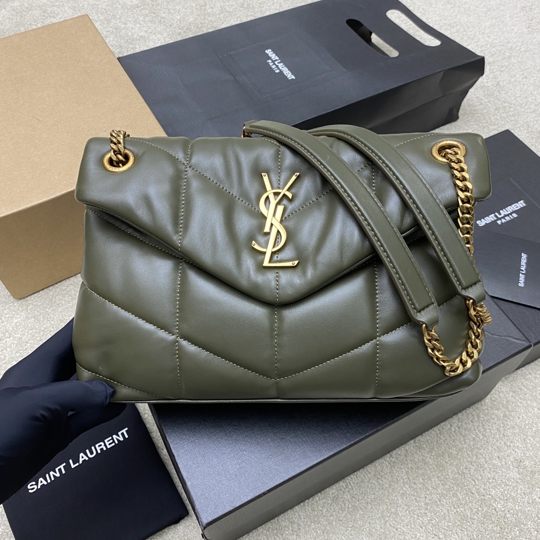 Saint Laurent Olive green Lambskin Small Puffer Bag