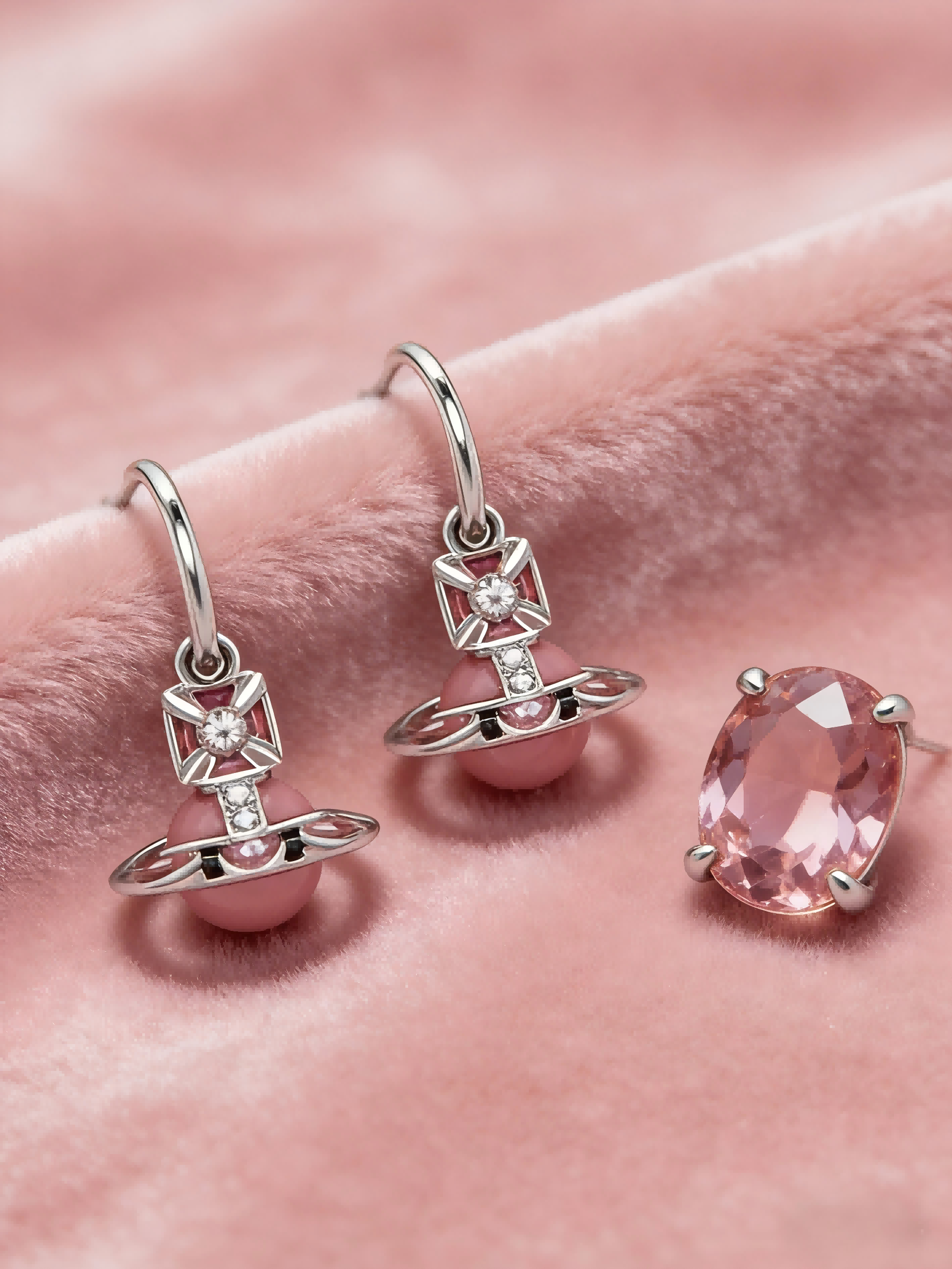 2026 New Silver-Tone Pink Orb Hoop Earrings, Crystal Accent, Dainty Y2K Jewelry for Daily Wear