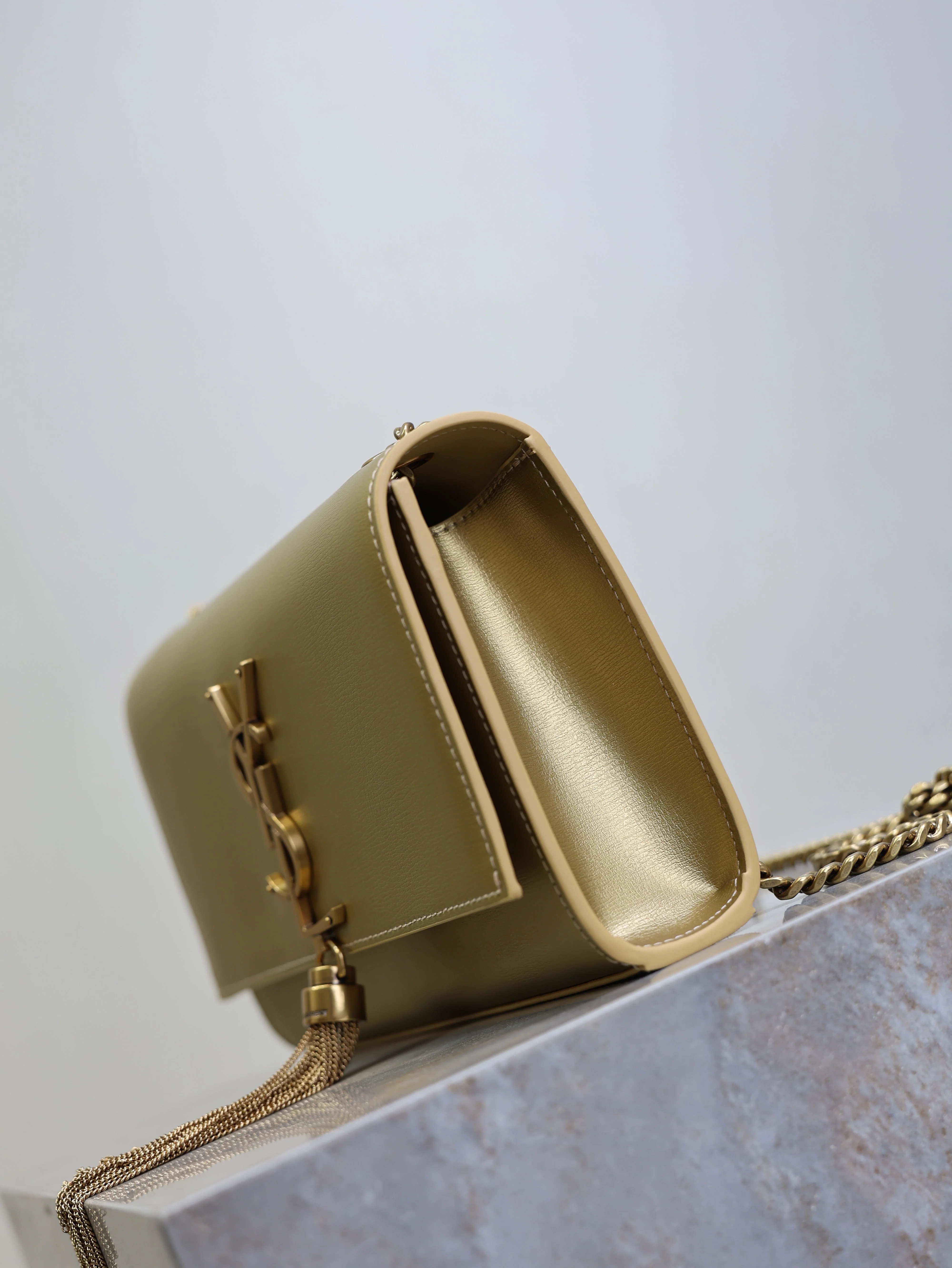 Saint Laurent YSL Kate Small Bag 20cm Gold Metallic Calfskin.