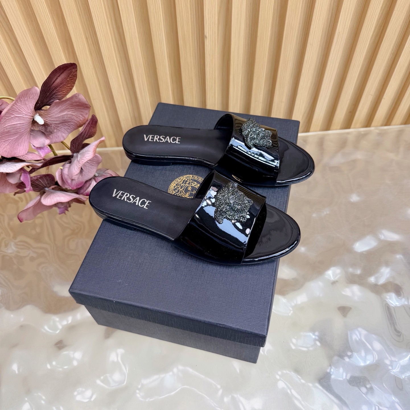 Versace Flat Leather Slides