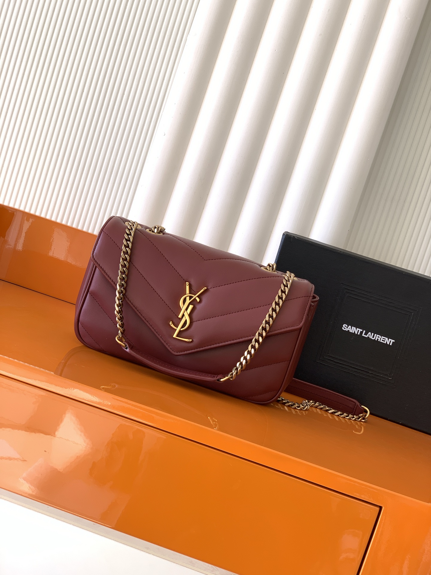 Saint Laurent Rouge Cabernet Loulou Lambskin Small Shoulder Bag