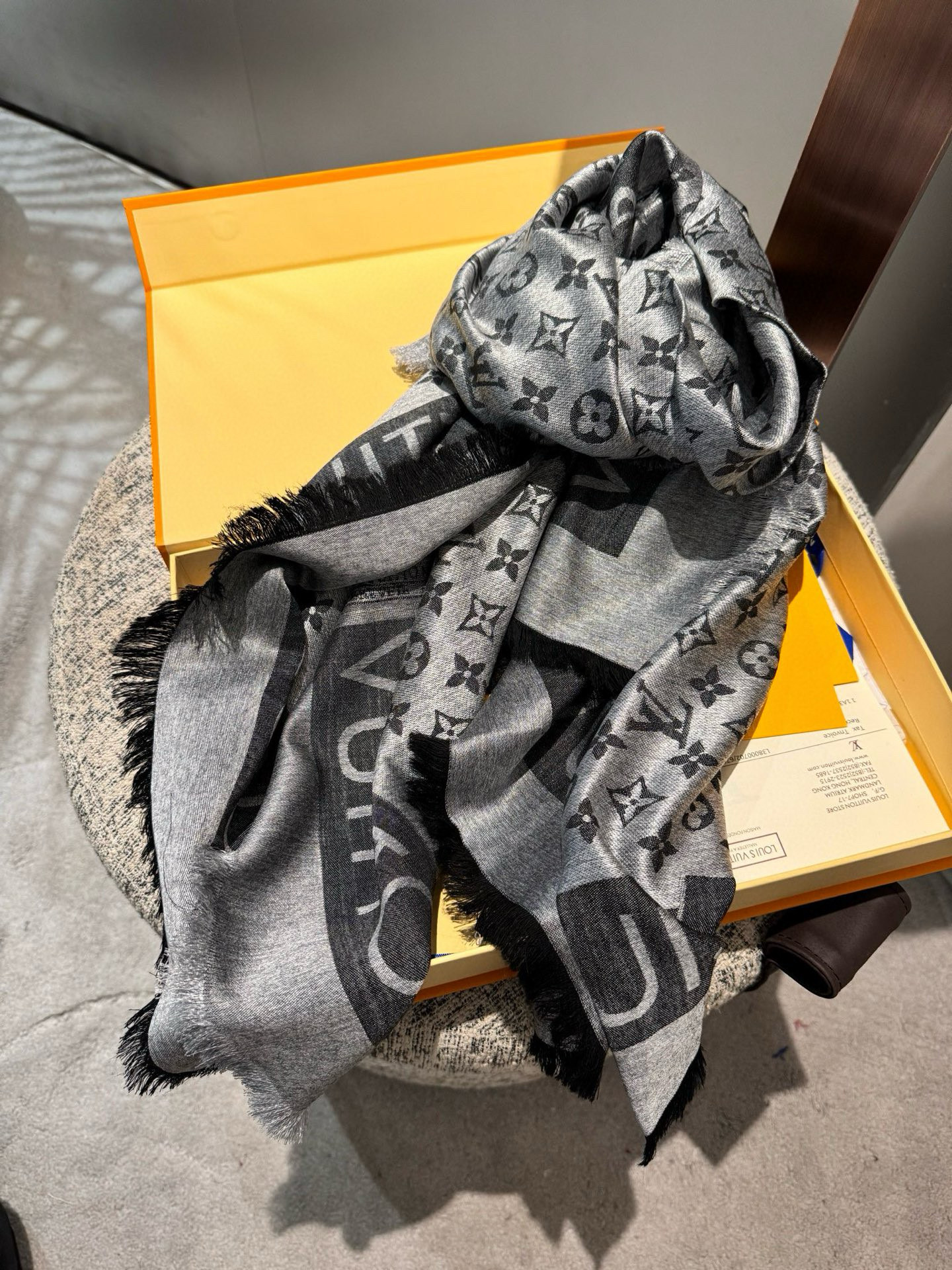 LV Classic Monogram lock and Go denim Shawl