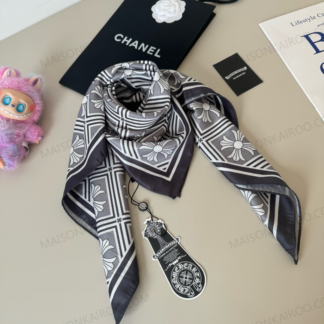 Chanel Geometric Floral Grid 90 Square Scarf - KAIROO