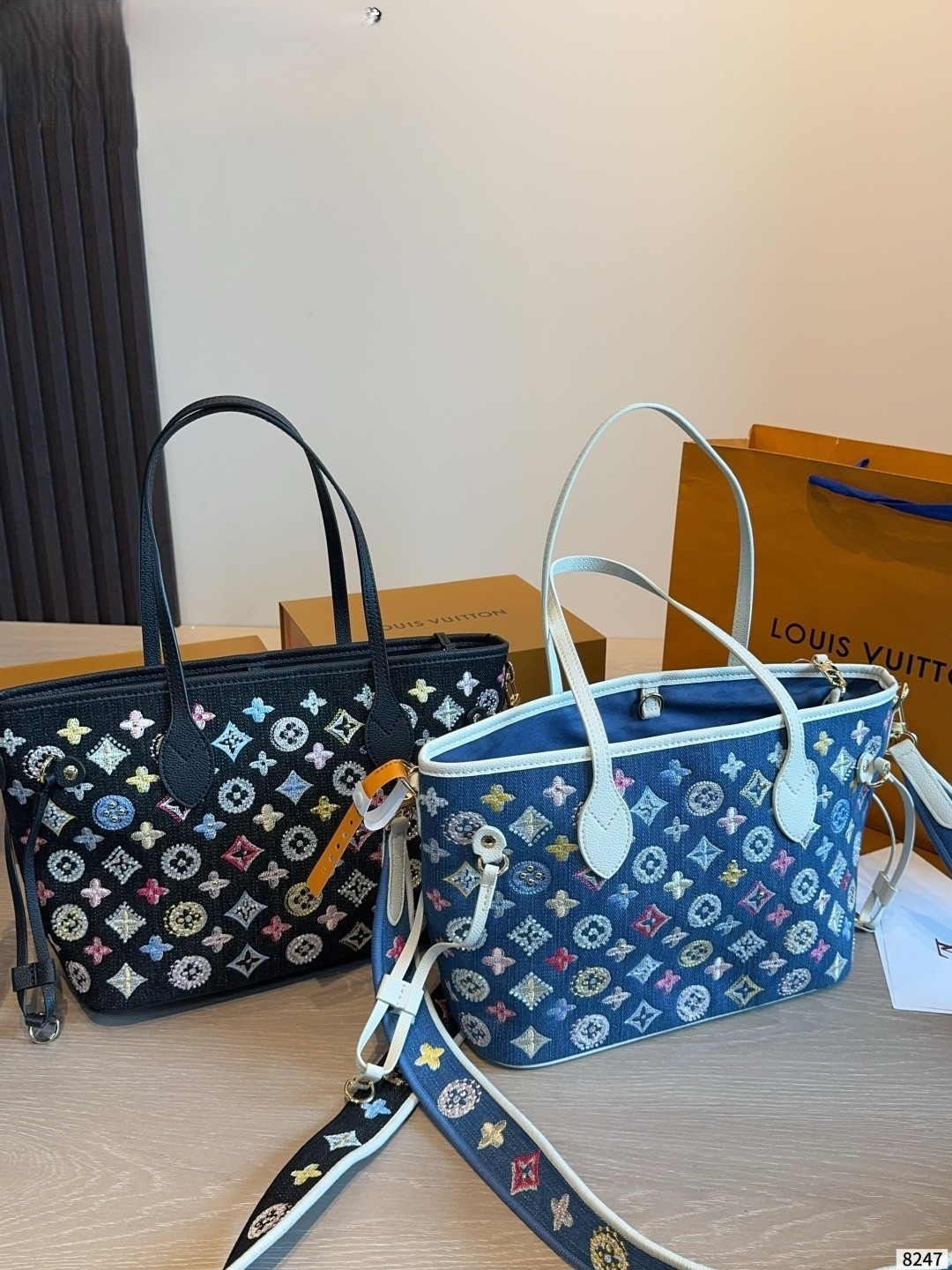 Louis Vuitton LV Neverfull PM Monogram Multicolor Embroidered Denim Tote Top Handle Bag With Pouch - KAIROO