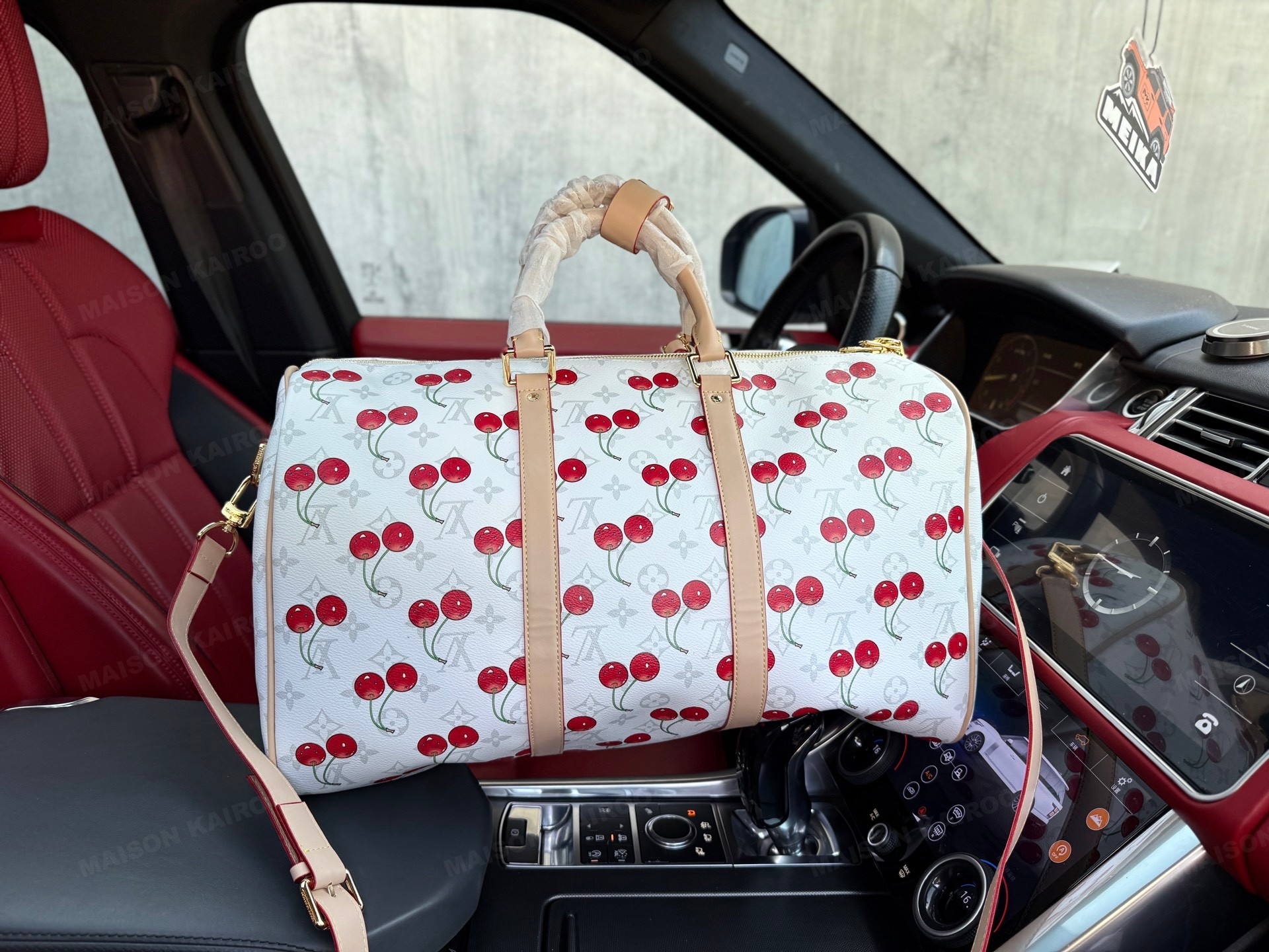 Louis Vuitton LV x TM Keepall Bandouliere 45 White Cerises Monogram Coated Canvas Travel Bag - KAIROO