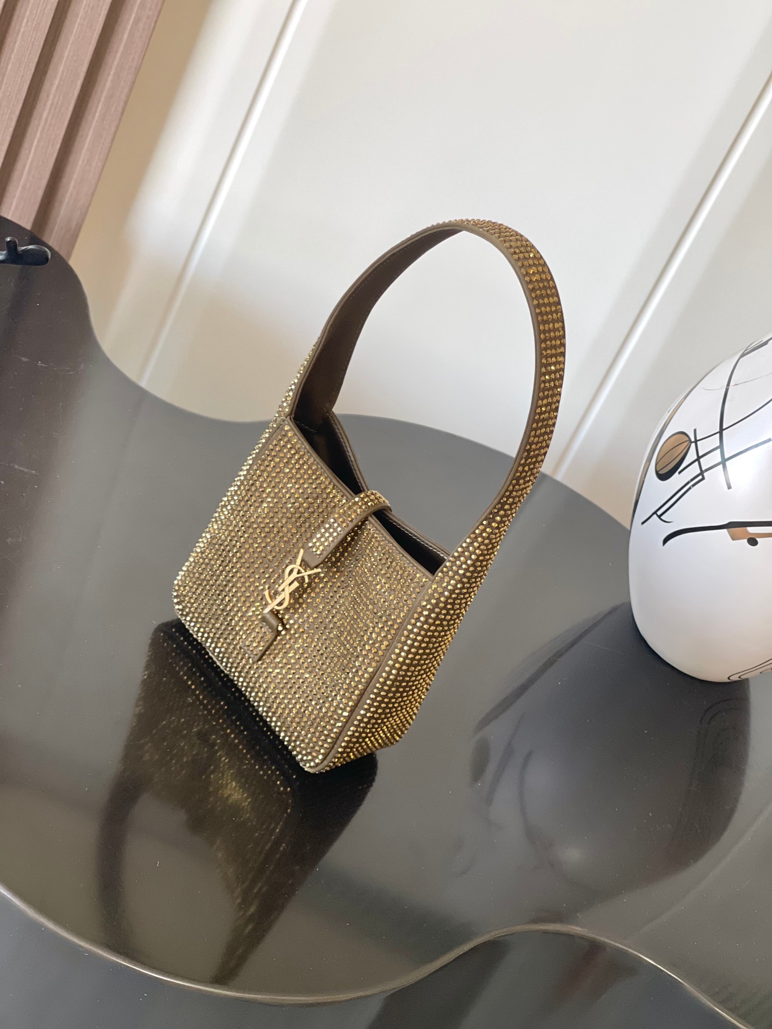 Saint Laurent YSL LE 5 À 7 baby soft bag in satin and crystals