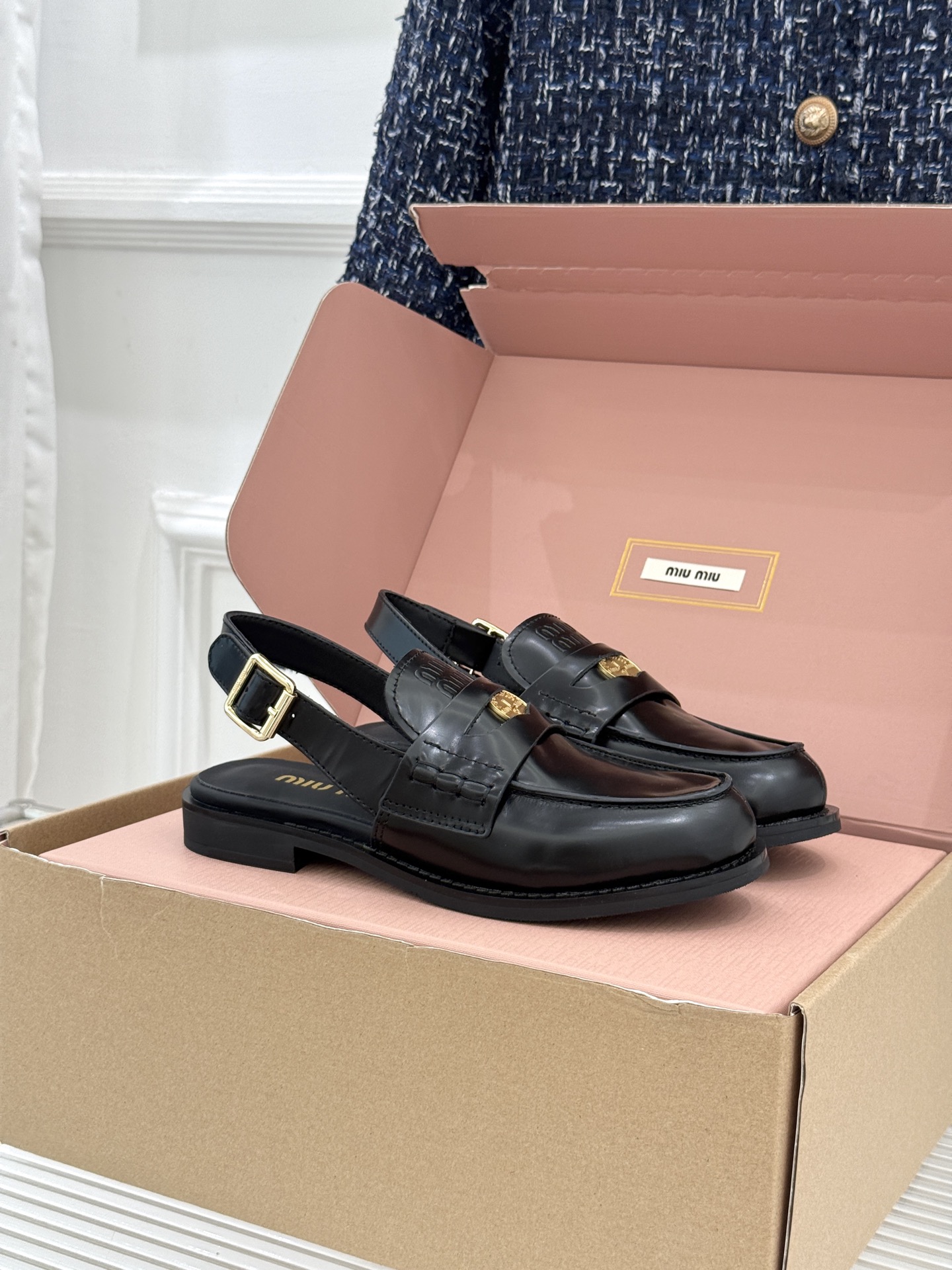 Miu Miu Brushed leather slingback loafers