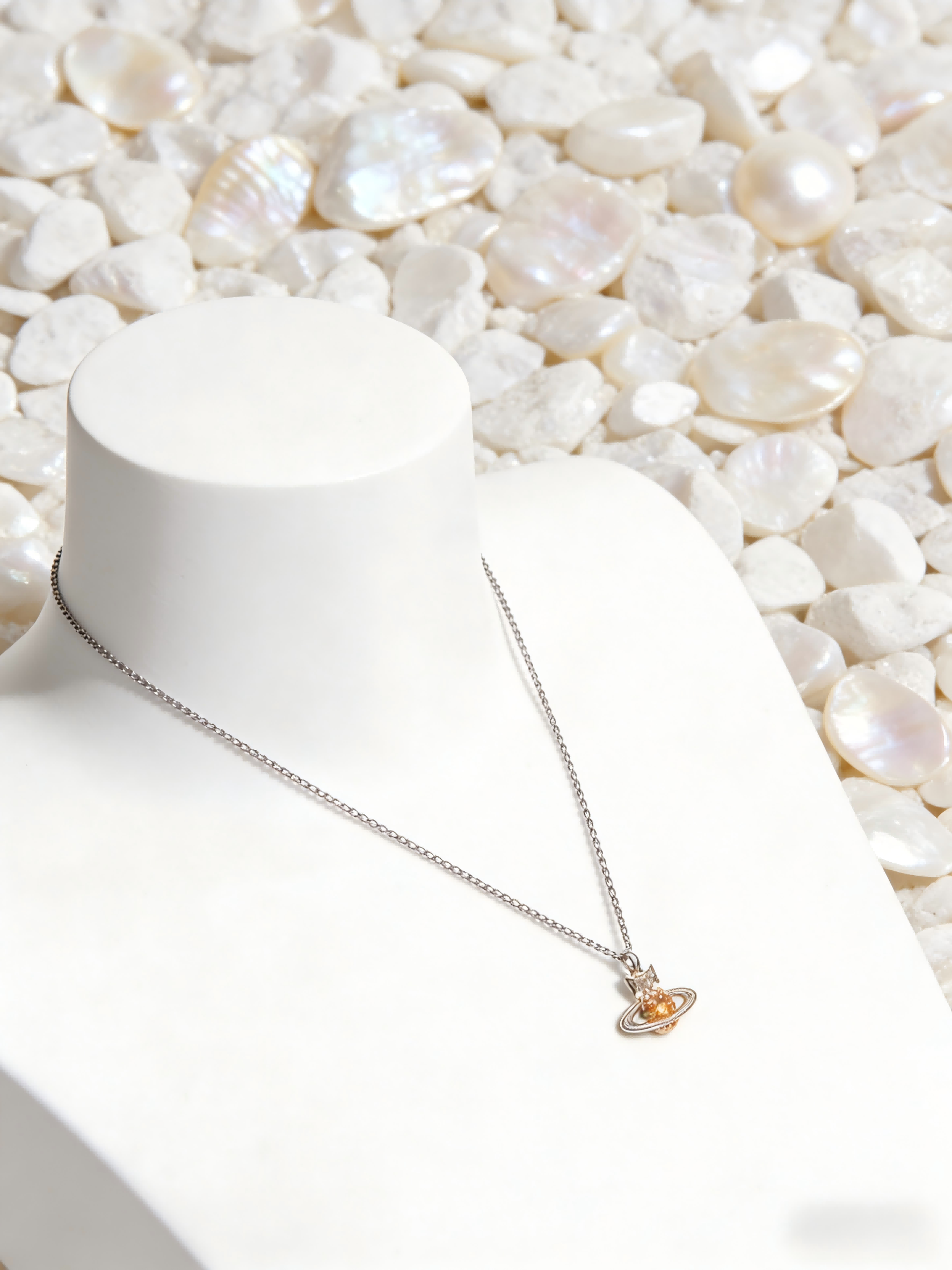 2026 New Silver-Tone Mini Orb Necklace, Orange Crystal Accent, Dainty Contrast Jewelry for Daily Wear