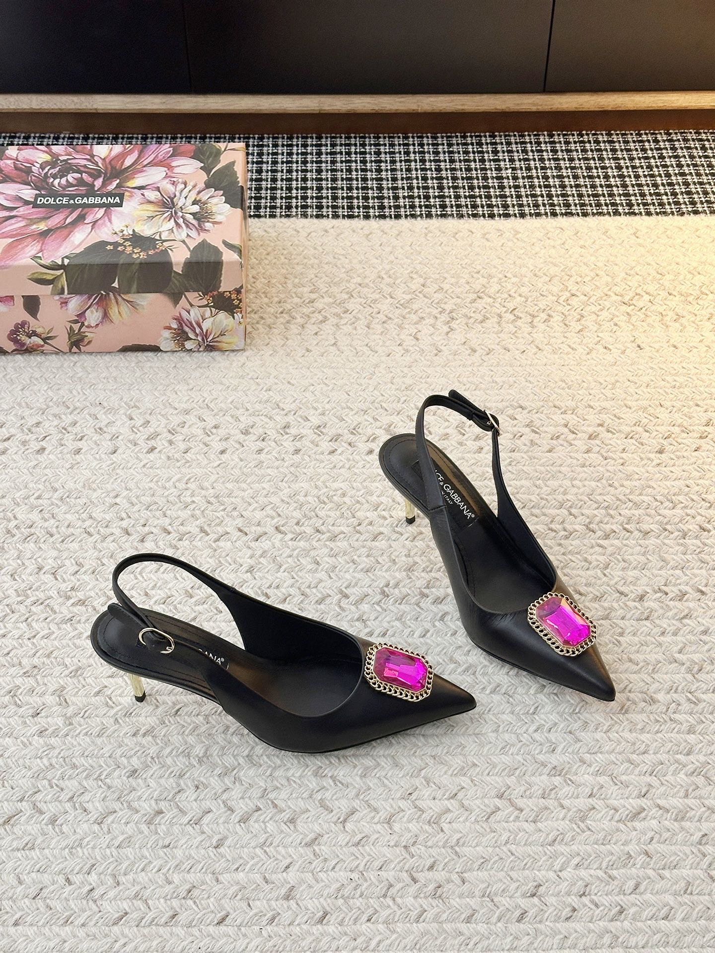 Dolce&Gabbana leather crystal slingback pumps