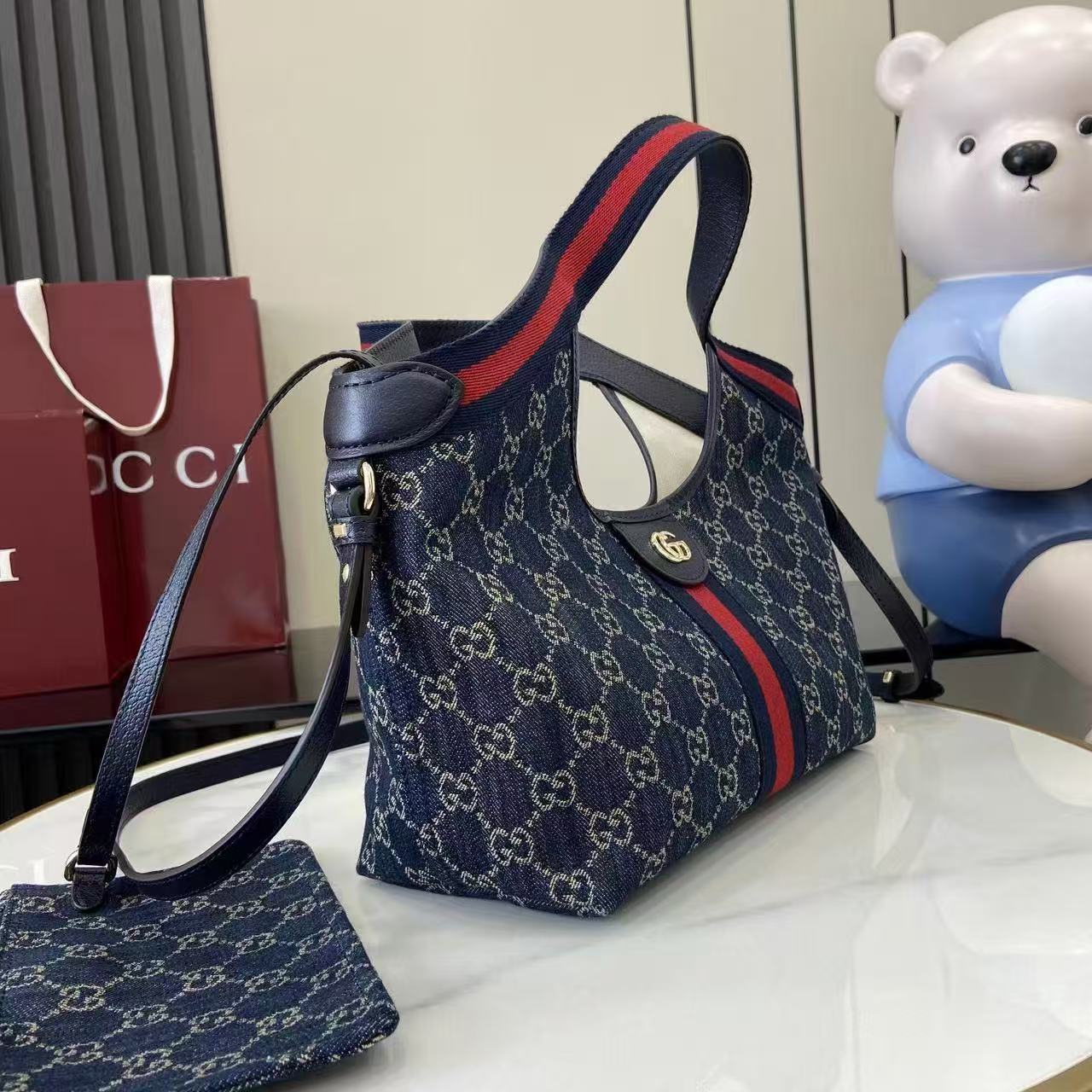 Gucci dark blue canvas tote bag