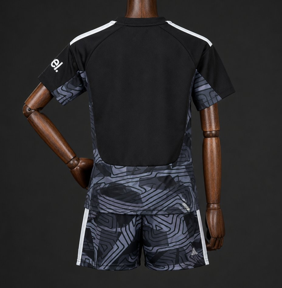 26/27 Kids Arsenal Black with Dark Grey Geometric Contour Pattern Goalkeeper Jersey Set 16-28 - musan