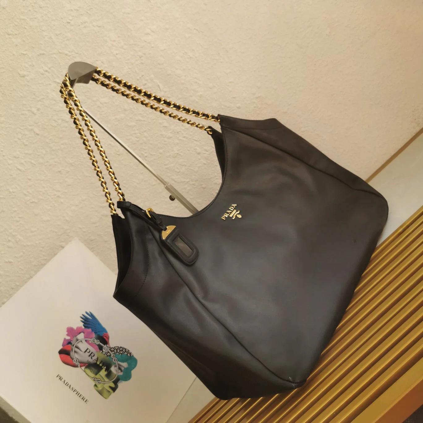 Prada CHAIN TOTE 39 SOFT BLACK CALFSKIN