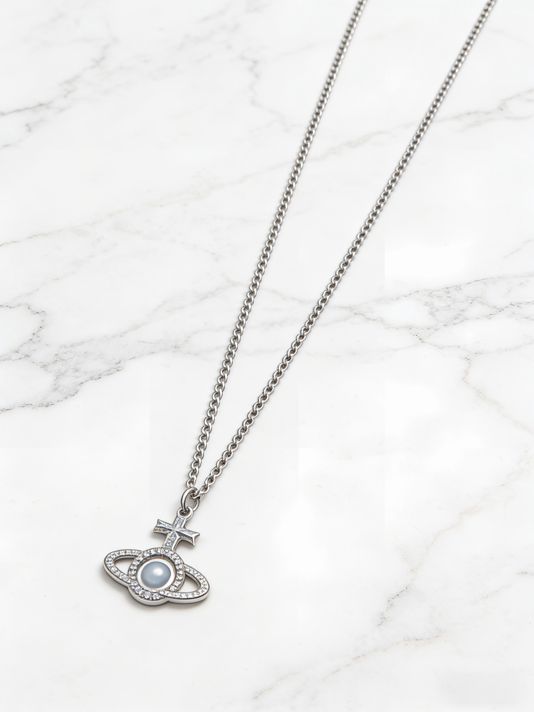 2026 New Silver-Tone Paved Crystal Orb Necklace, Light Blue Accent Pendant, Dainty Minimalist Jewelry for Daily Wear