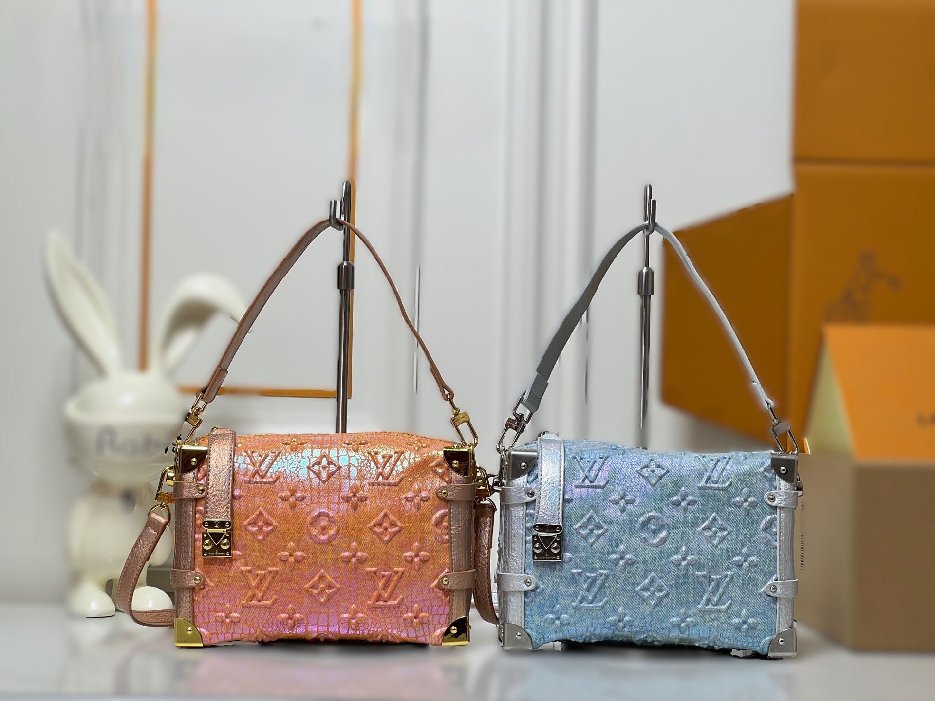 Louis Vuitton LV Side Trunk MM Iridescent Embossed Monogram Leather S-Lock Soft Shoulder Bag - KAIROO
