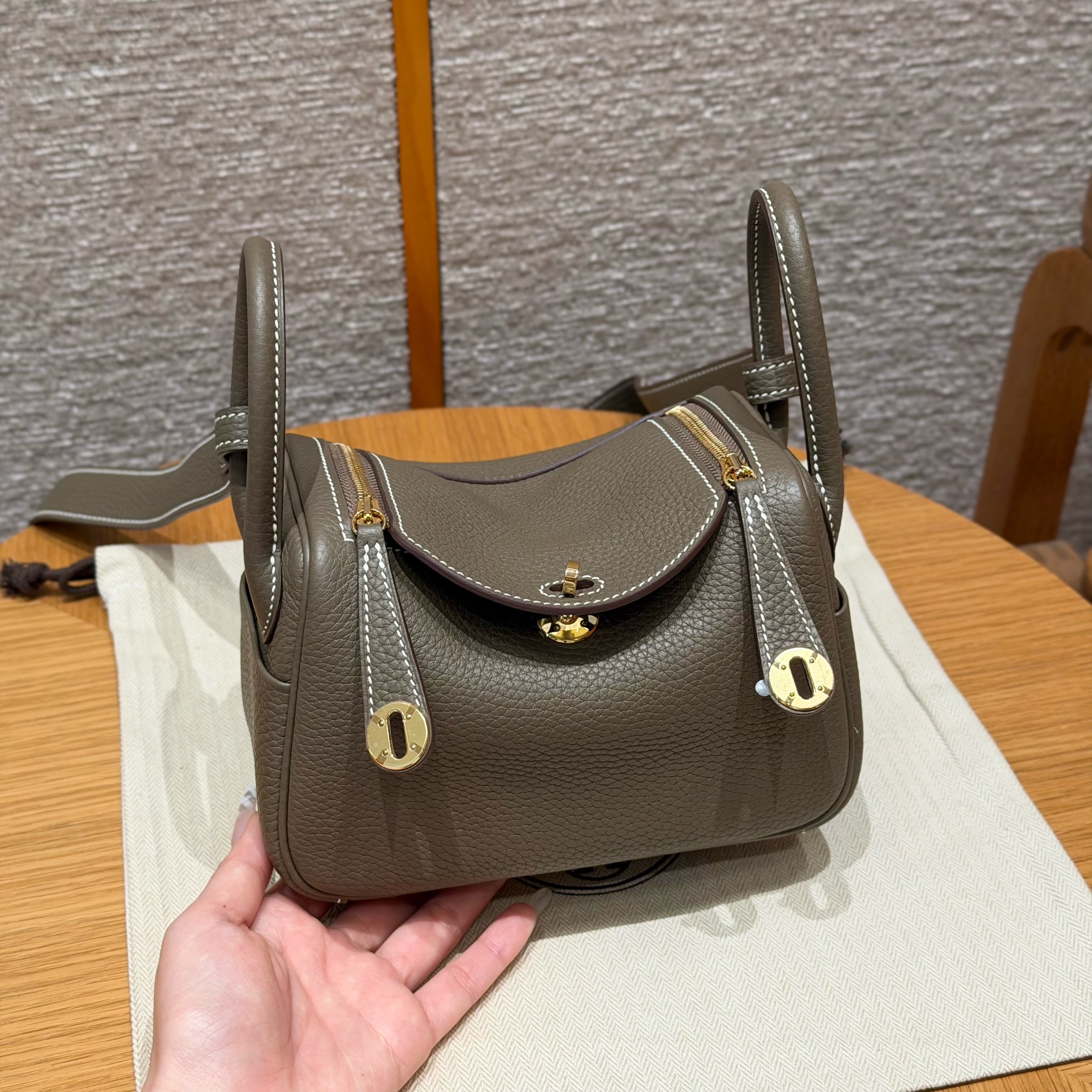 Hermes Etoupe Clemence Mini Lindy 20