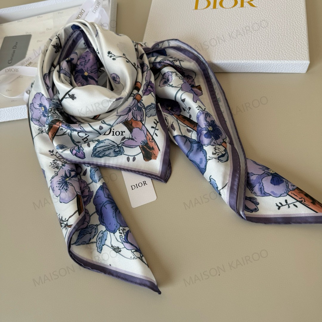 Dior Base Purple Floral Square Scarf - KAIROO